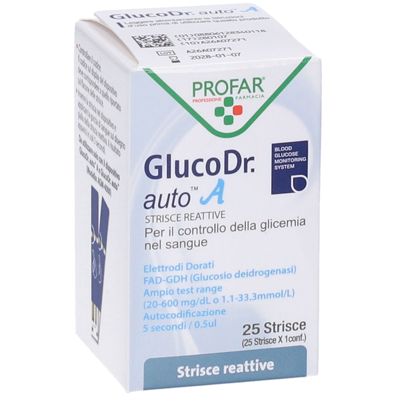 Strisce reattive Profar GlucoDr. auto A per la misurazione della glicemia, 25 pezzi.