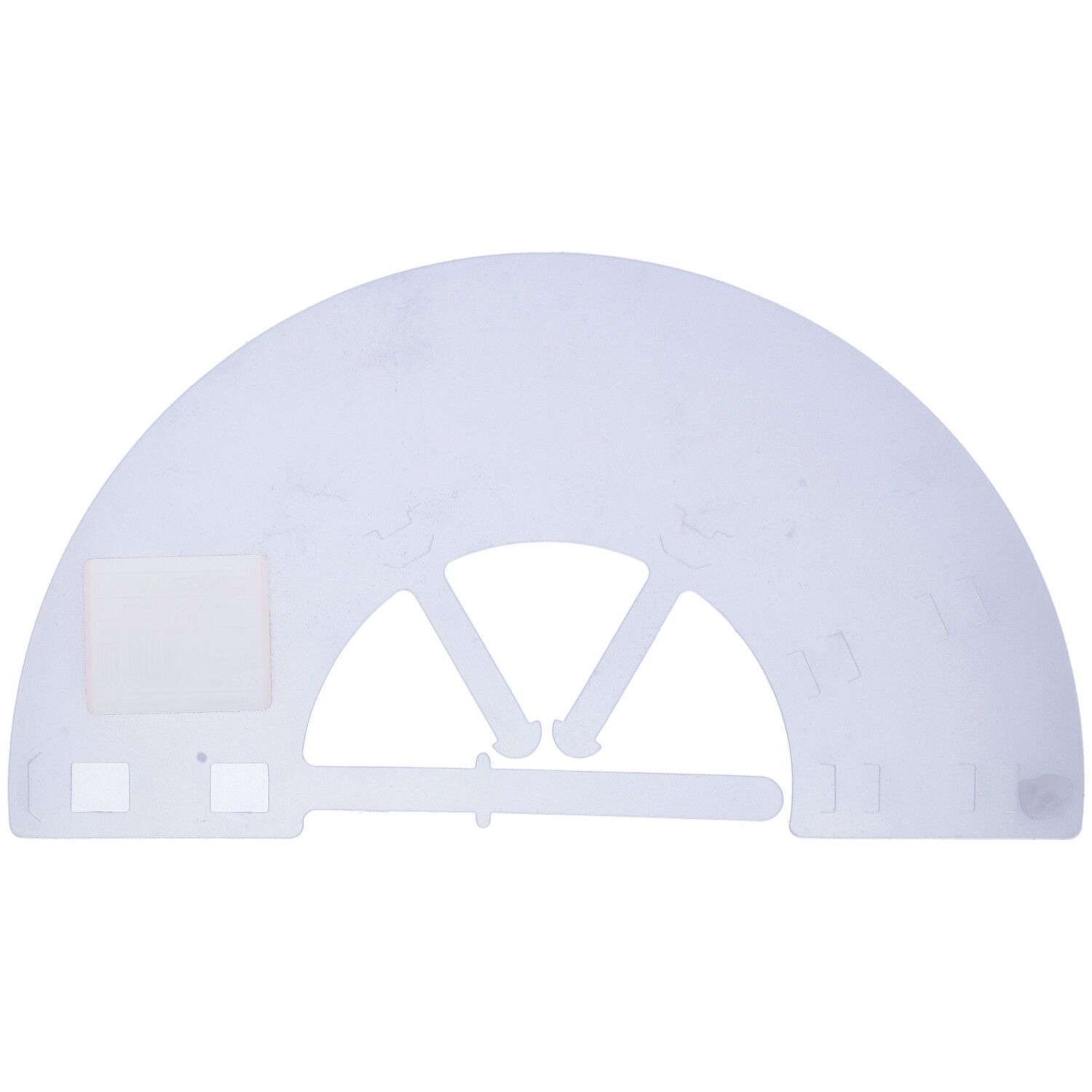 Collare trasparente. Semilunare con ritagli e elementi di fissaggio. Adesivo rettangolare.