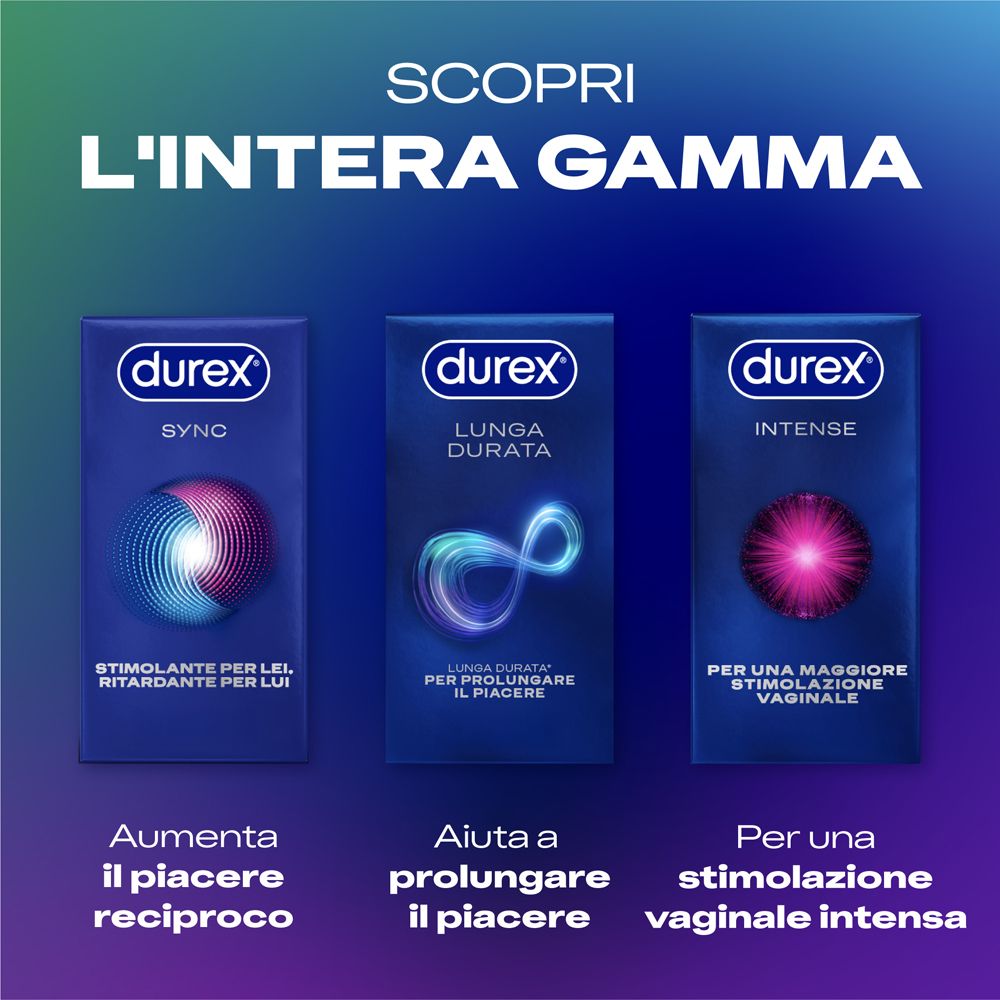 Preservativi Durex: Sync, Lunga Durata, Intense.