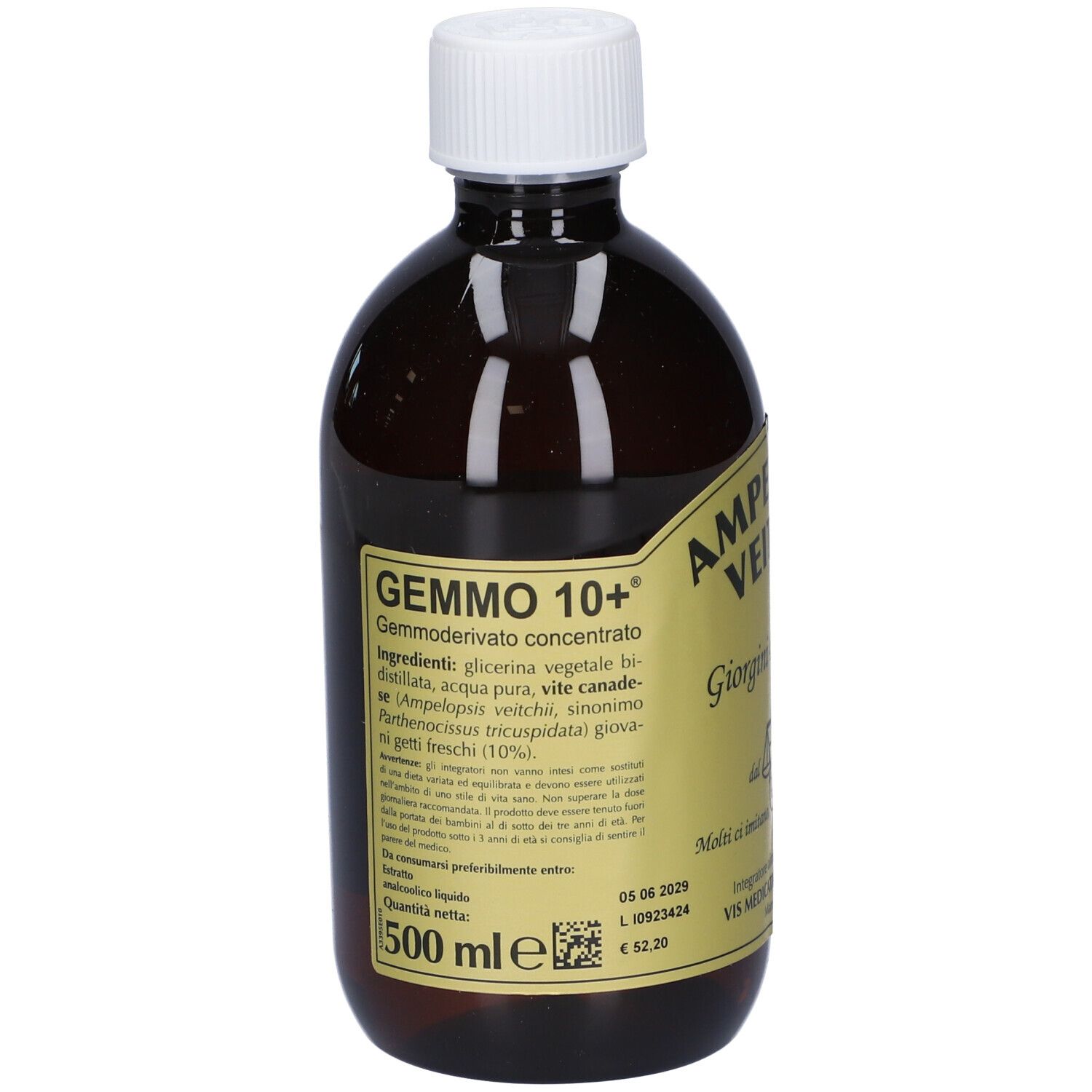 Gemmo 10+ Gemmoderivato Concentrato Liquido Analcolico Ampelopsis Veitchi Vite Canadese 500 Ml