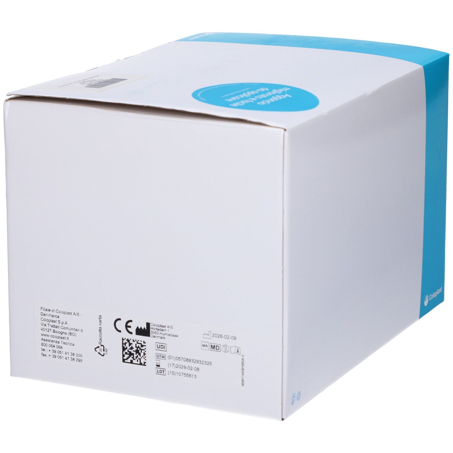 Sacchetto per ileostomia Coloplast SenSura Mio 430 Click, sistema 2 pezzi, flangia maxi 50 mm, 30 pezzi. Sacchetto chiuso.