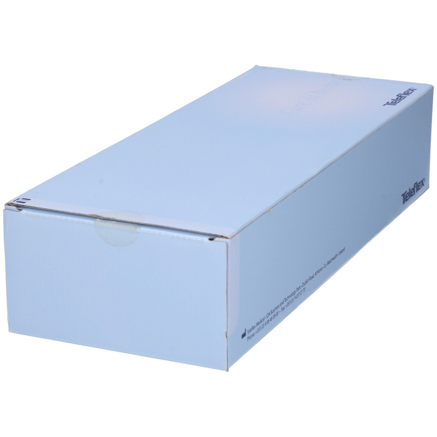 Confezione del prodotto blu chiaro. Sulla confezione è visibile il marchio Teleflex.