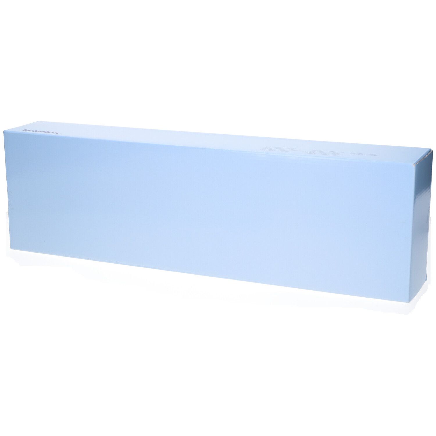 Confezione prodotto azzurra. Forma rettangolare.