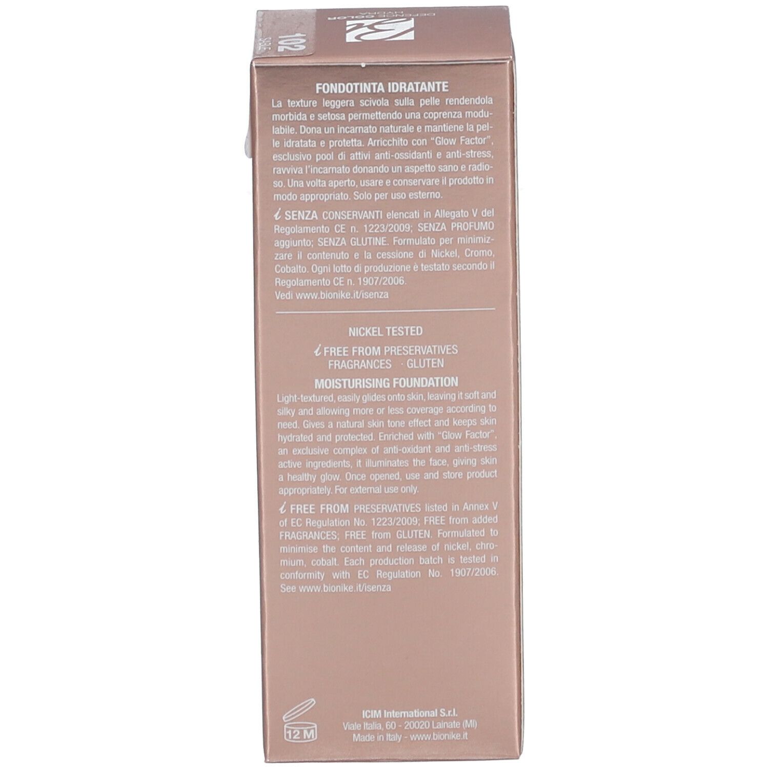 BioNike Defence Color Hydra Fondotinta Idratante 102 Sabbia