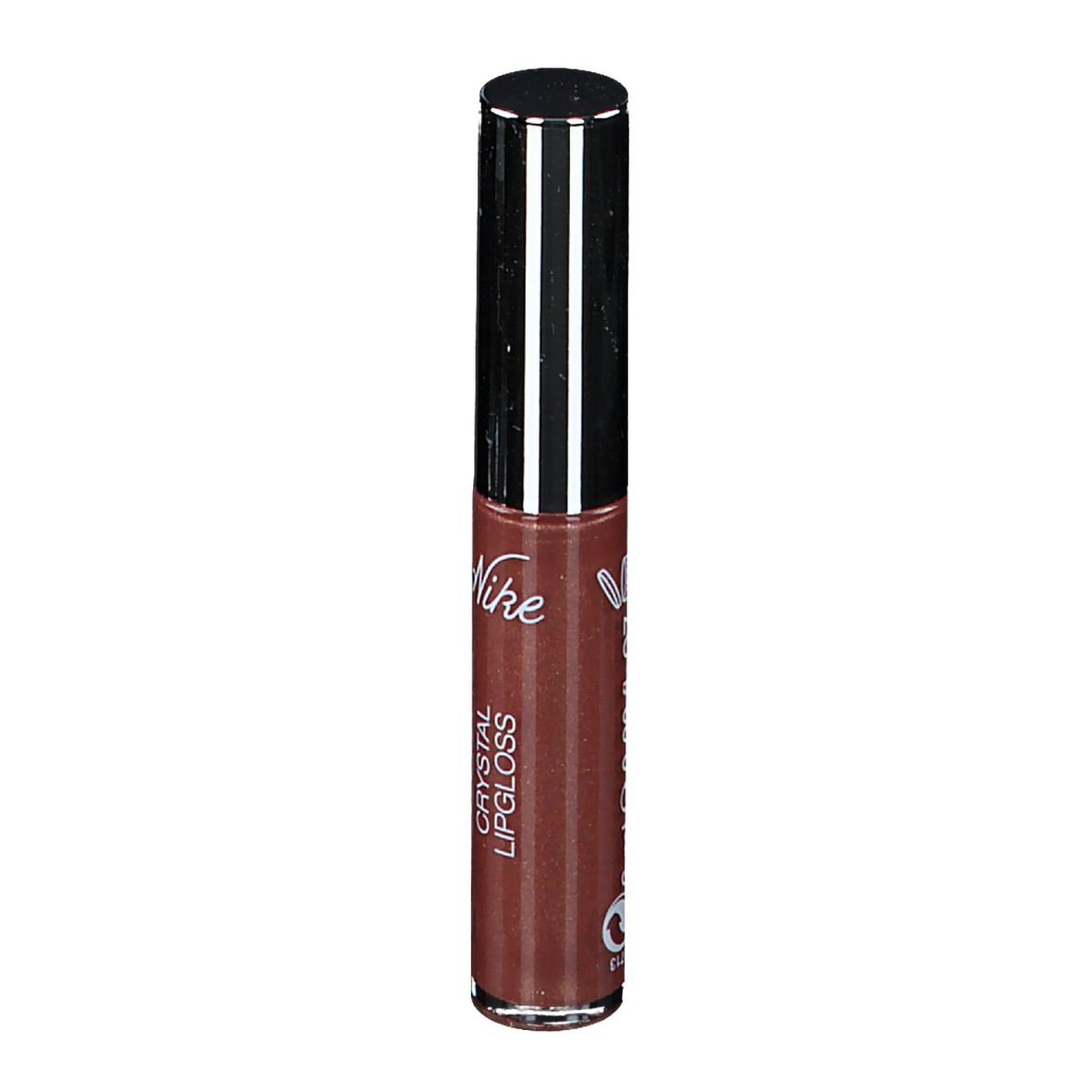 Lucidalabbra marrone con tappo argentato. Scritta: DEFENCE COLOR CRYSTAL LIPGLOSS.
