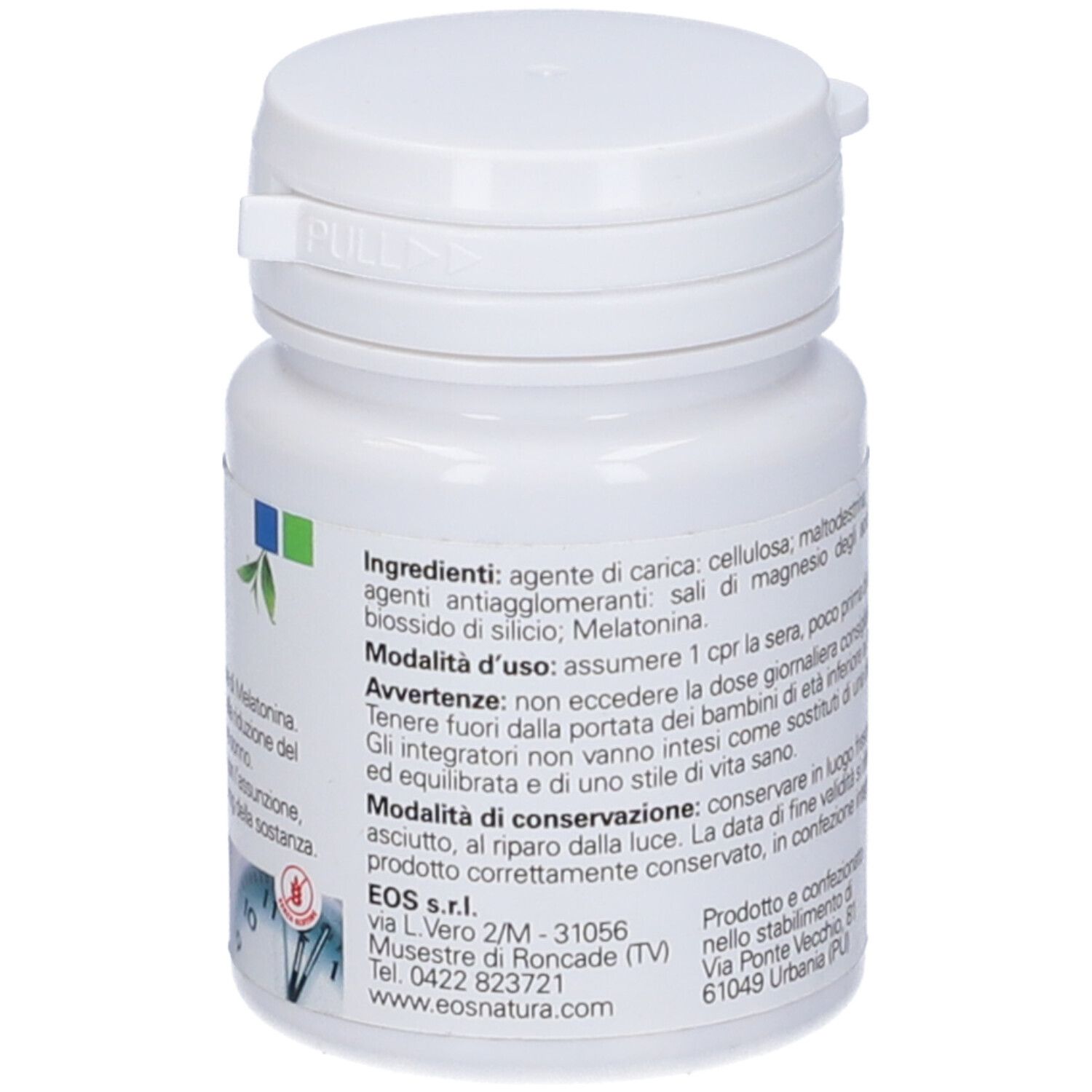 Flacone bianco di compresse con scritta Fisiorem1. 96 compresse. Coperchio con chiusura a scatto.