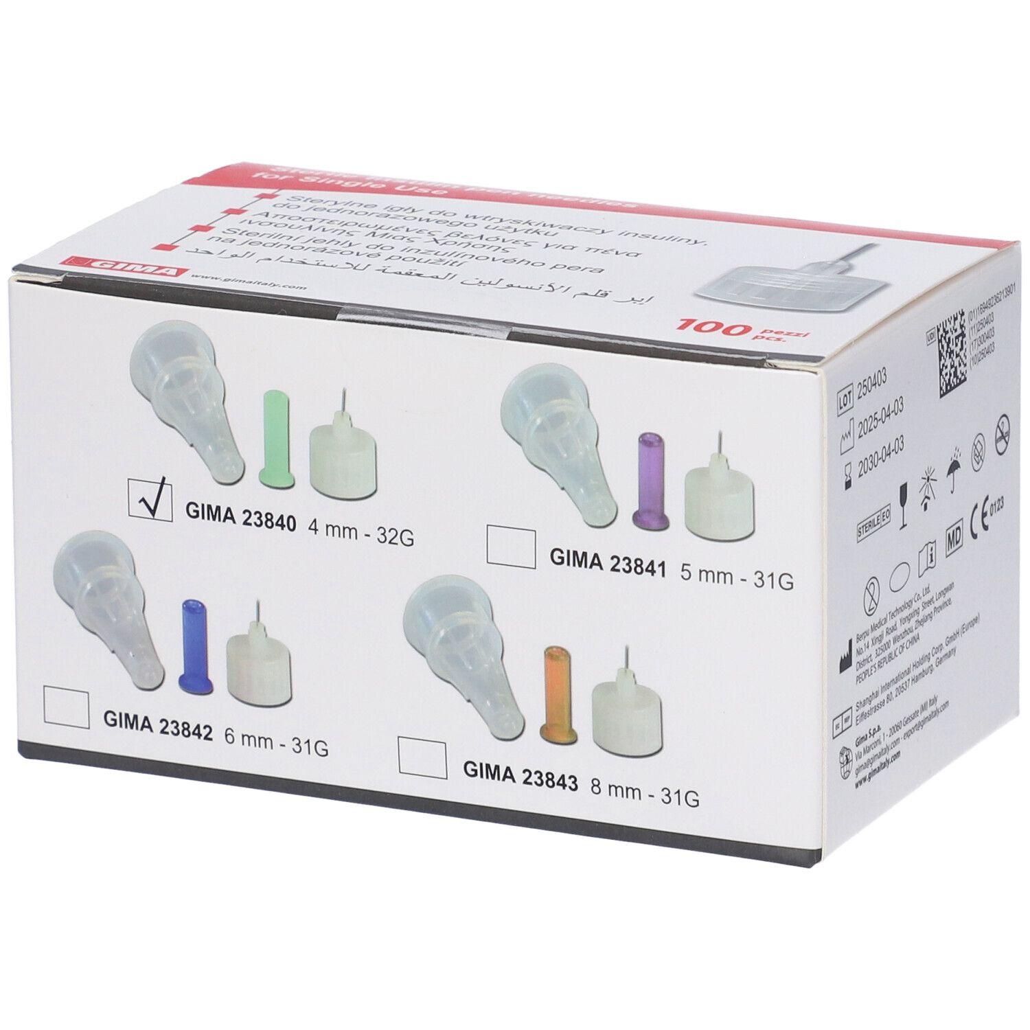 Confezione di aghi per penna da insulina. Varie misure e compatibilità.