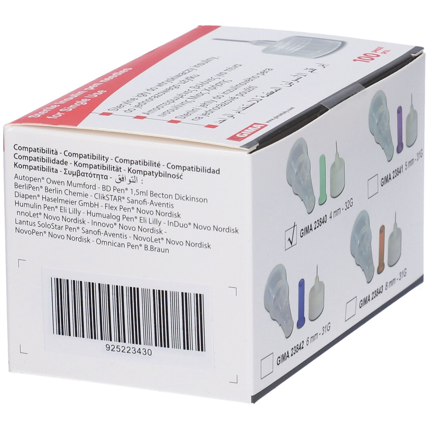 Confezione di aghi per penna da insulina. Lista di compatibilità penne.