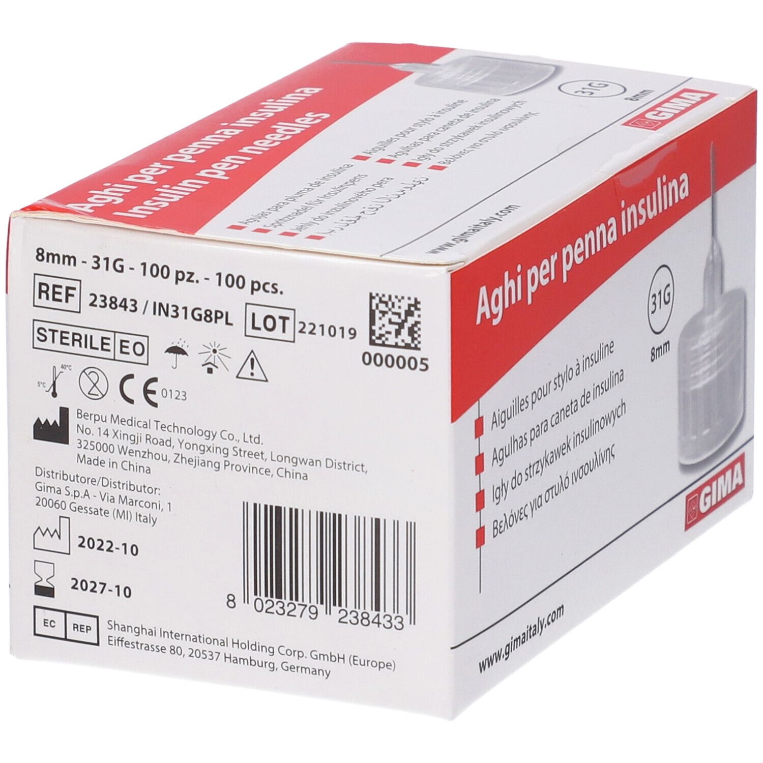 GIMA Aghi Penna Insulina 8 Mm - 31G