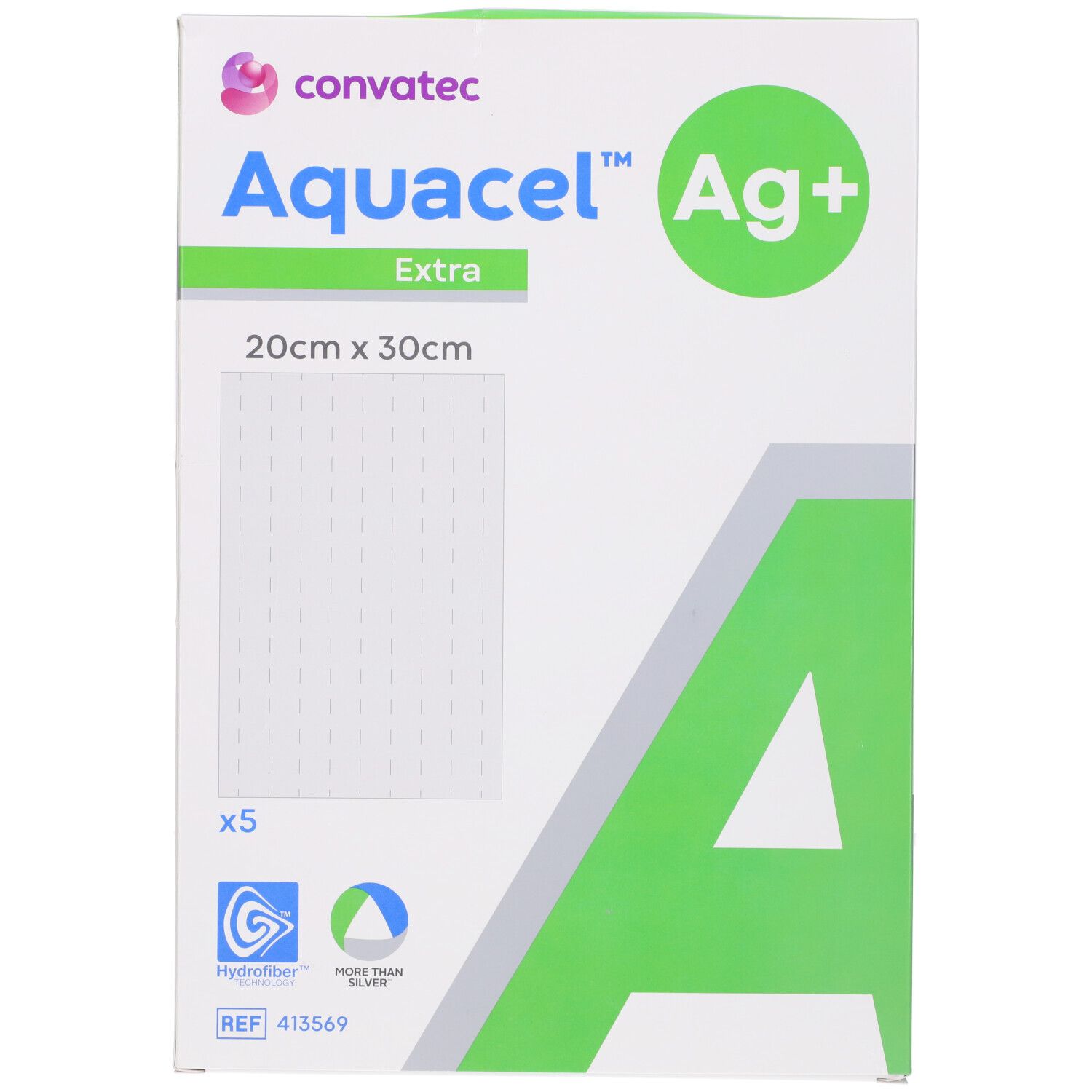 Convatec Aquacel AG+ Extra Medicazione in Hydrofiber e Ioni Argento Intessuta in Lyocel 20X30 CM 5 Pezzi