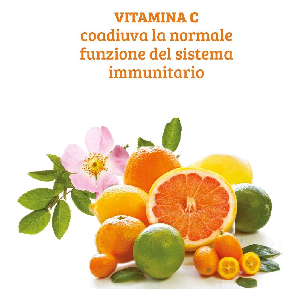 Frutta e fiori che simboleggiano la vitamina C.