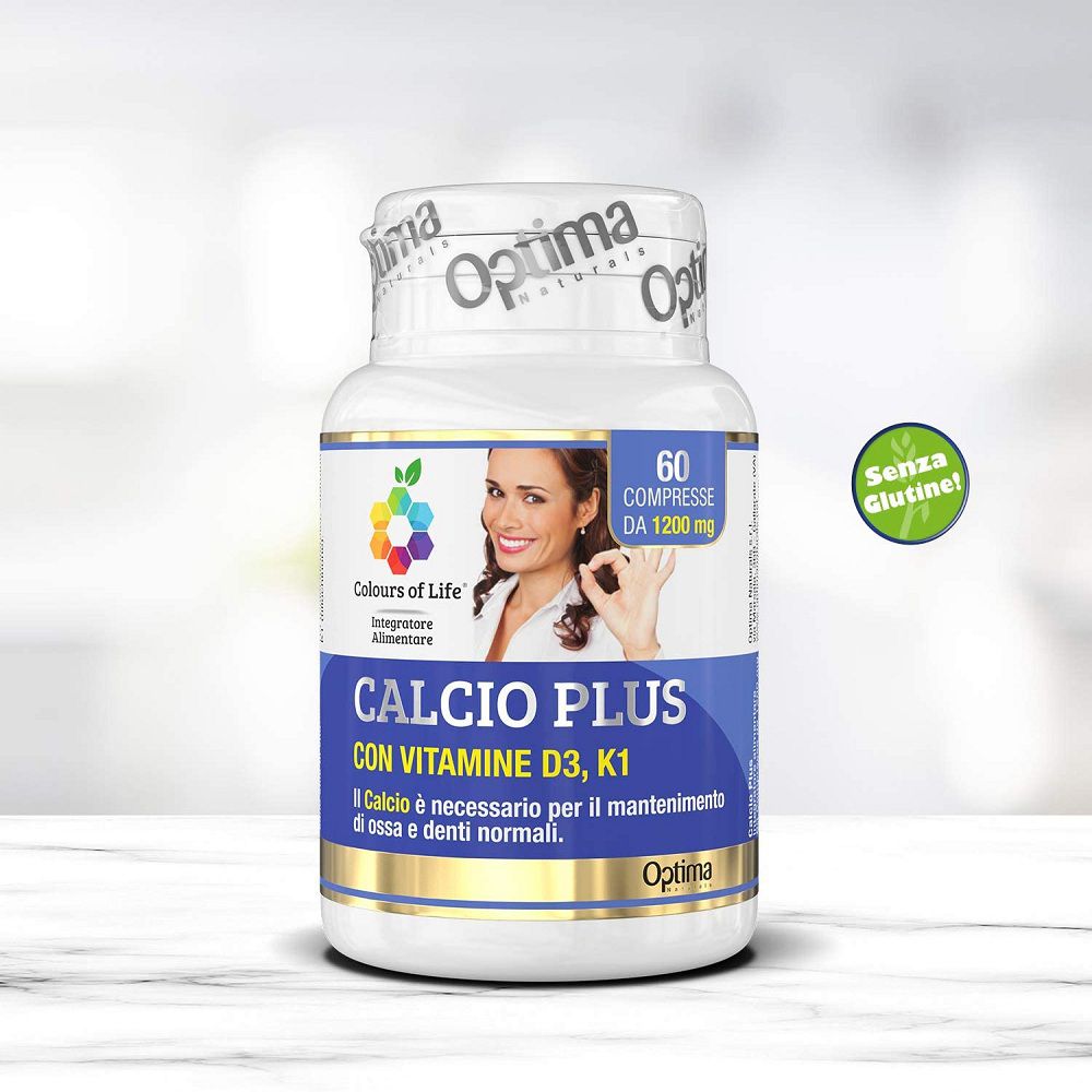 Flacone Colours of Life Calcio Plus, 60 compresse, senza glutine.