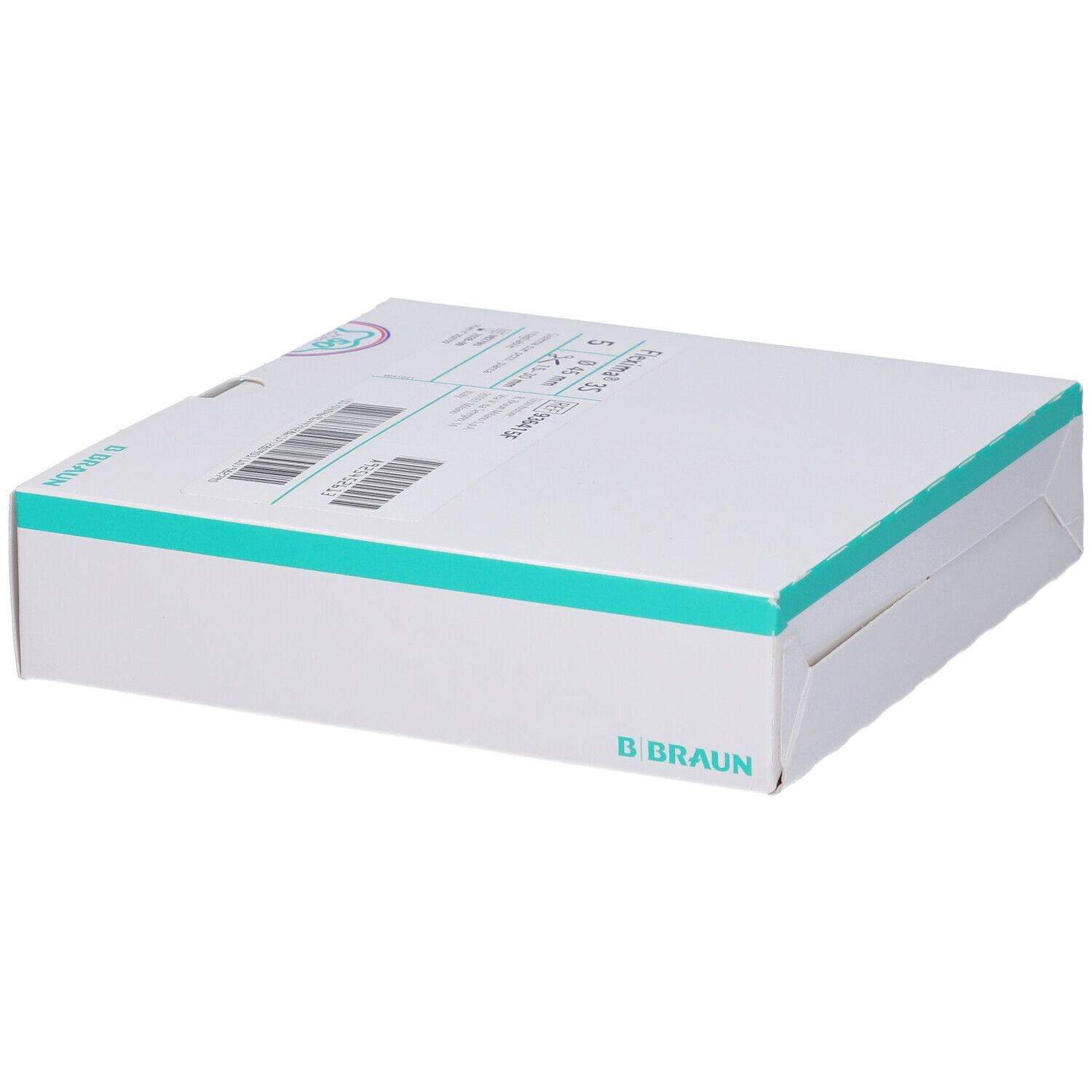 Confezione bianca con dettagli verdi. Vista prospettica. Logo e informazioni prodotto.