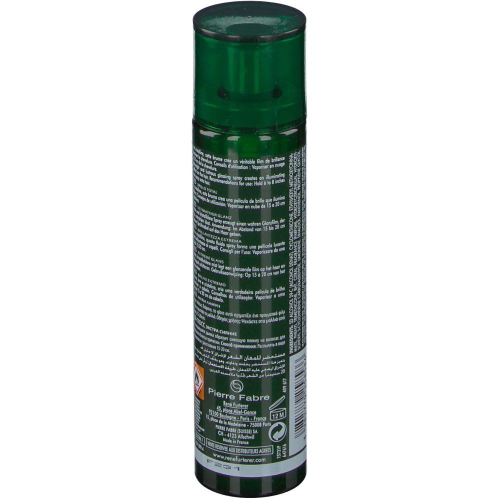Flacone spray verde. Retro con testo. Contiene informazioni e avvertenze.