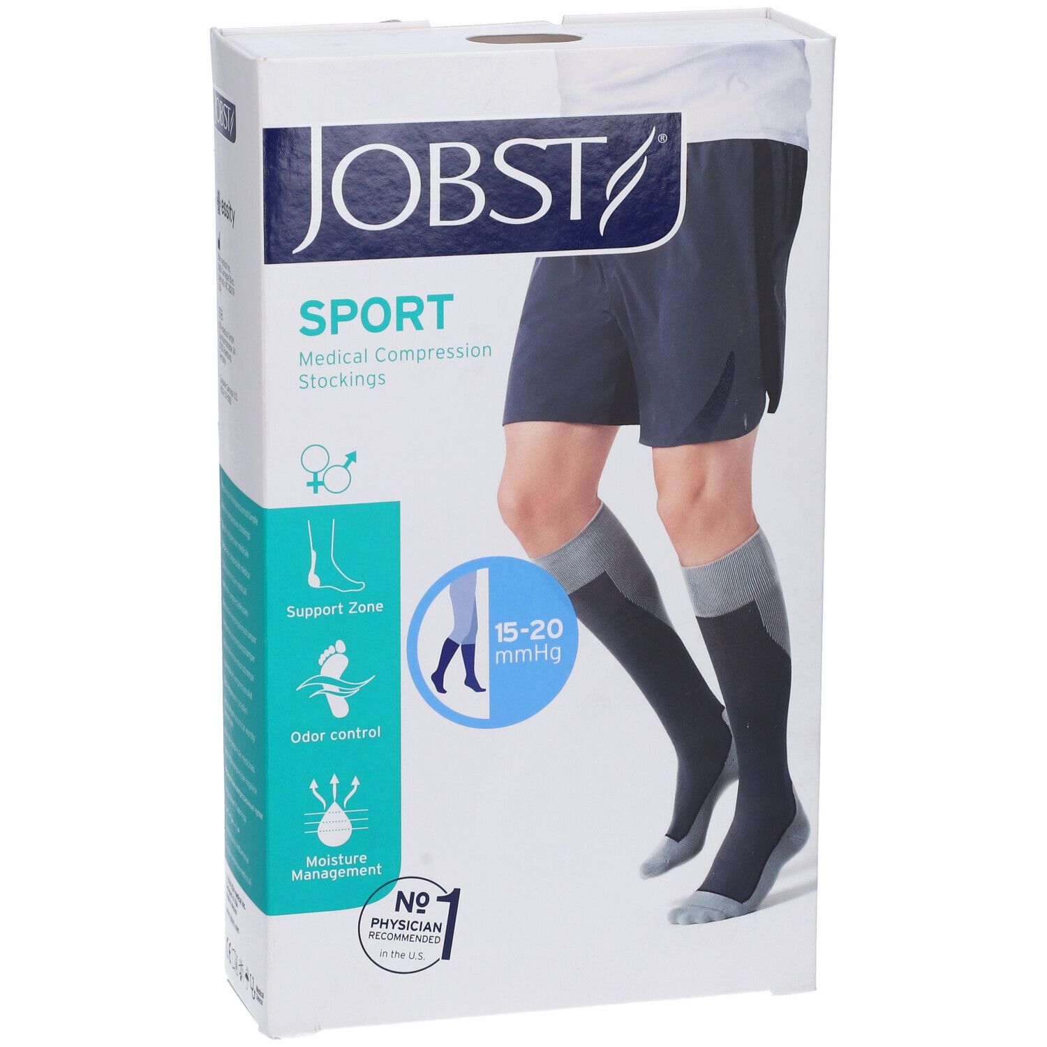 Confezione Jobst Sport calze compressive mediche. Uomo con calze. 15-20 mmHg. Controllo odori e umidità. Zona di supporto.