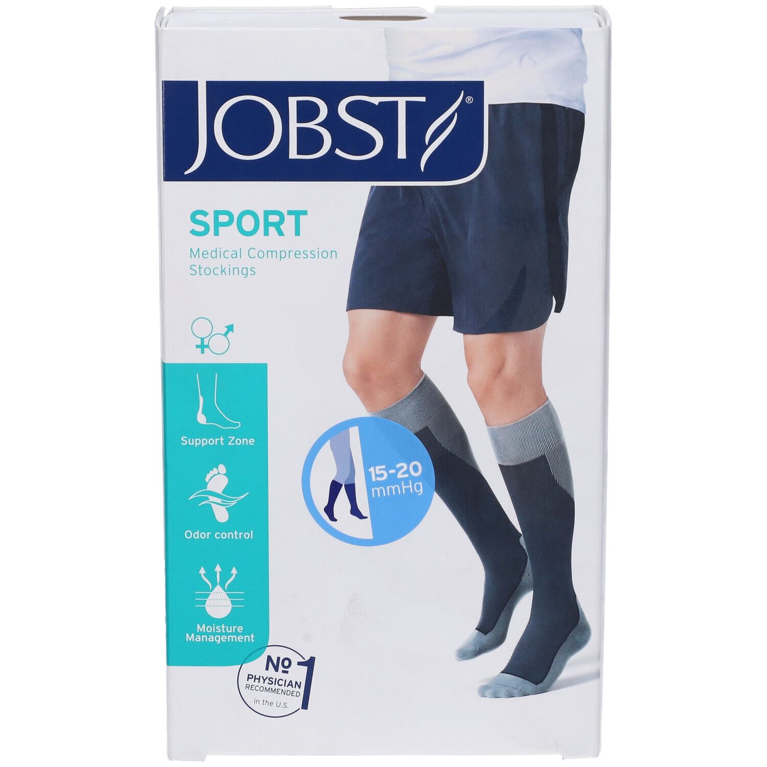Confezione di calze compressive. Marca JOBST, modello Sport. Calze compressive mediche, 15-20 mmHg. Calze grigie.