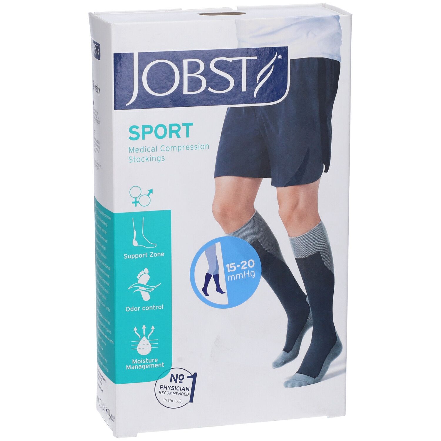 Confezione di calze compressive. Marca JOBST, modello Sport. Calze compressive mediche, 15-20 mmHg. Calze grigie.