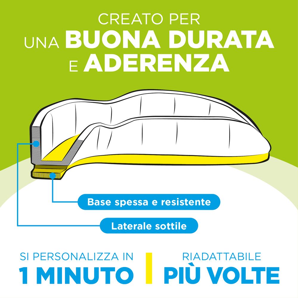 Sezione trasversale del prodotto. Mostra la struttura: base spessa, lato sottile.