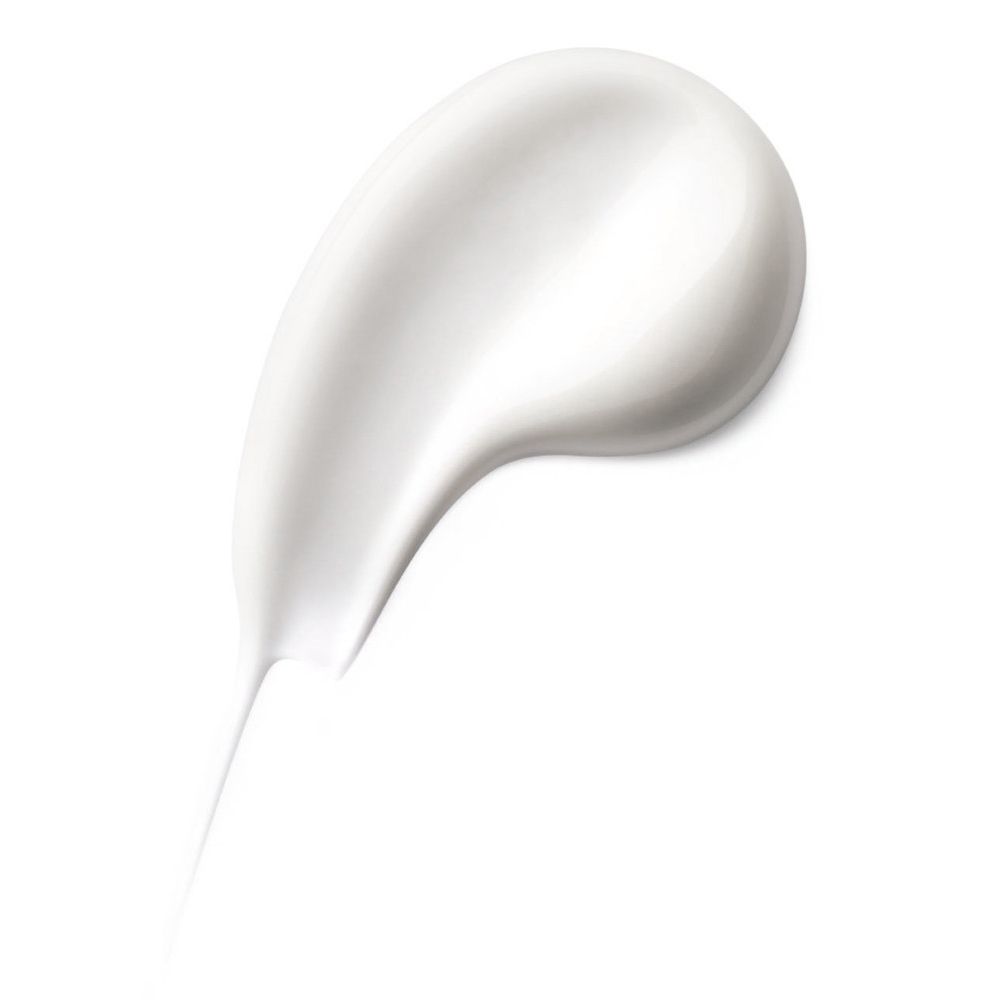 Prodotto bianco, consistenza cremosa, su sfondo bianco. Forma a goccia.
