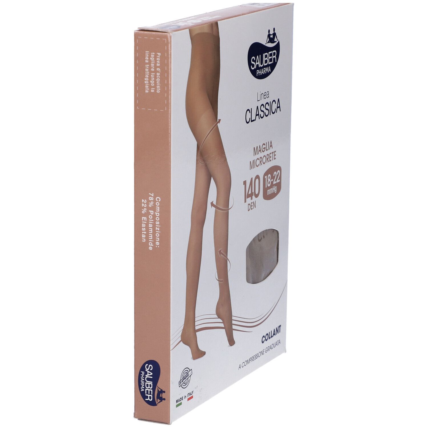 Confezione collant Sauber Pharma, Linea Classica, Maglia Microrete, 140 denari, colore bronzo. Vista laterale.