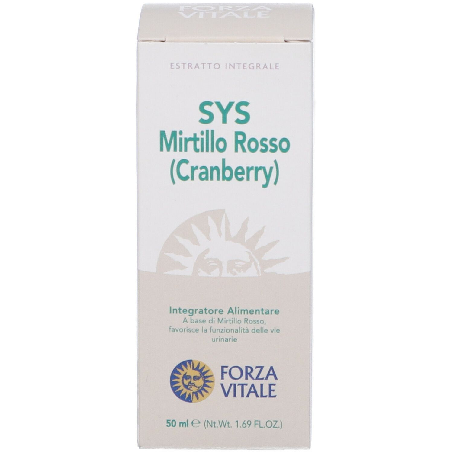 Confezione con scritta: SYS Mirtillo Rosso (Cranberry). Logo FORZA VITALE.