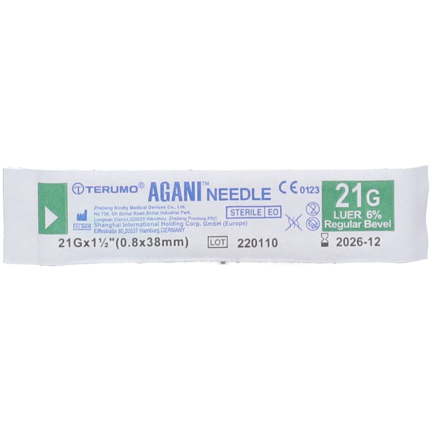 Ago Ipodermico Sterile Monouso Agani Cannula In Acciaio Inox Sottile Gauge 21 Lunghezza 38 Mm Angolatura Taglio Regolare Codice Colore Verde 1 Pezzo