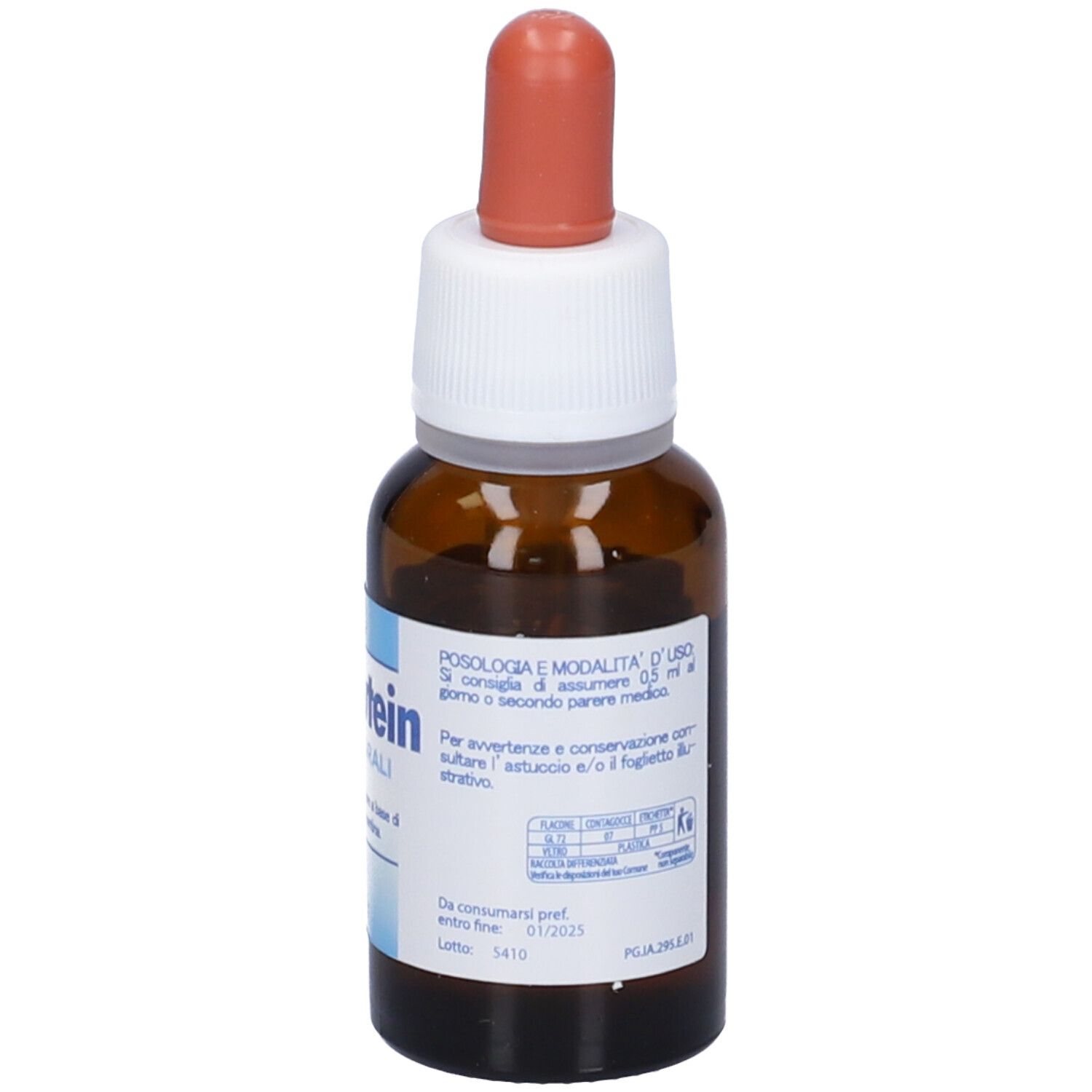 Flacone di vetro marrone con contagocce, nome prodotto neoLutein, 15 ml.
