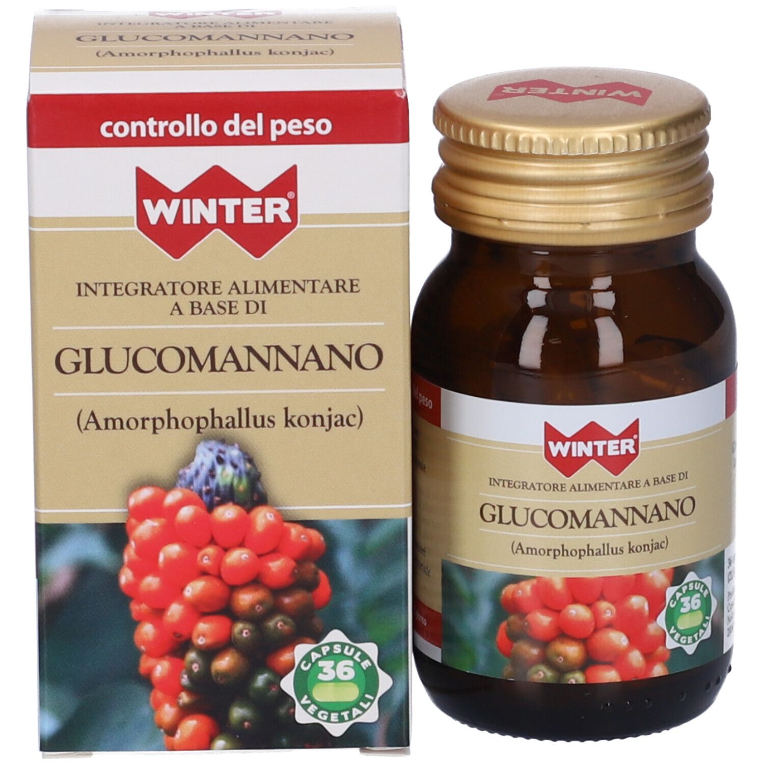 Flacone e confezione del prodotto. Flacone marrone, tappo dorato. Confezione con logo e nome.