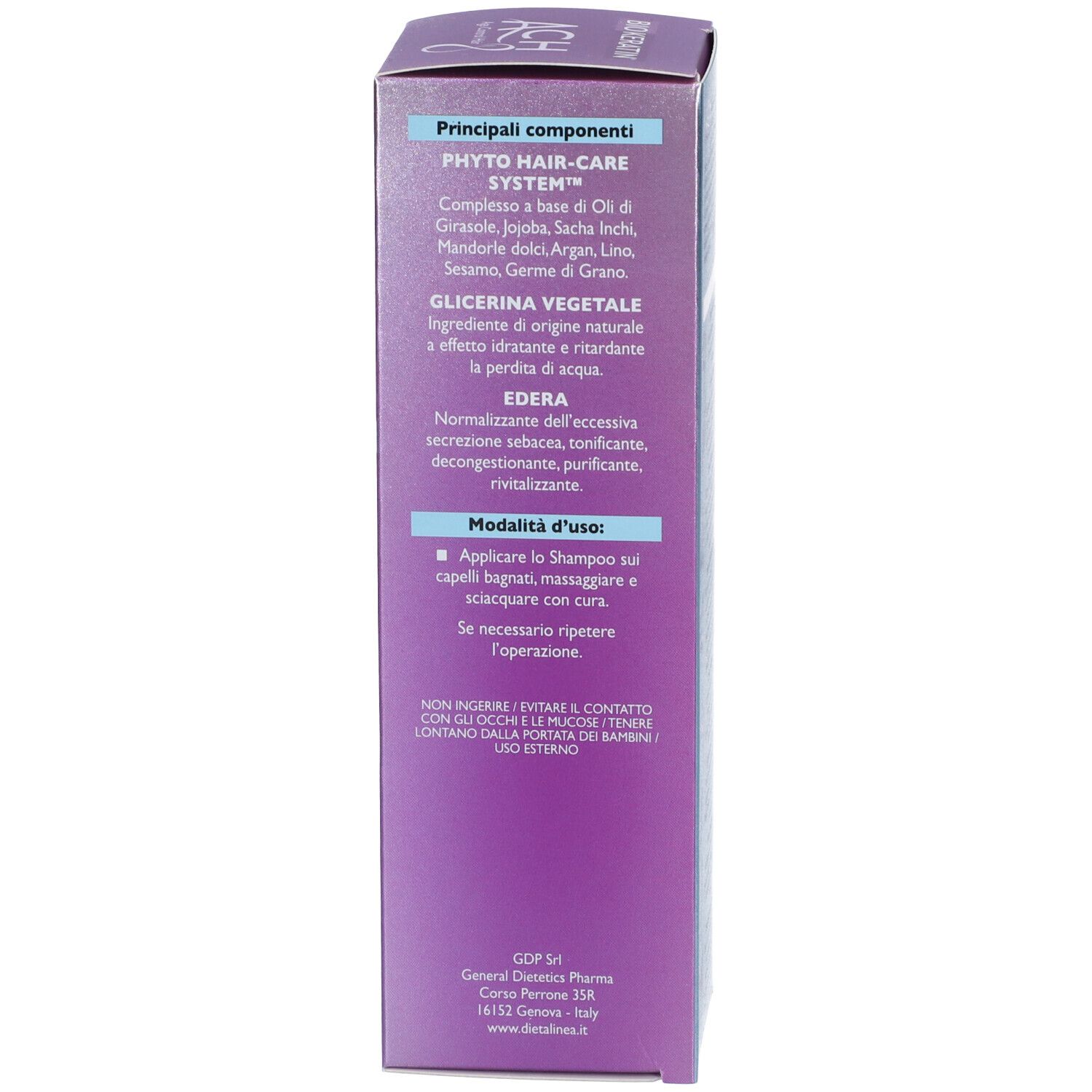 Retro della scatola. Ingredienti e utilizzo. Testo in italiano. Dietalinea.