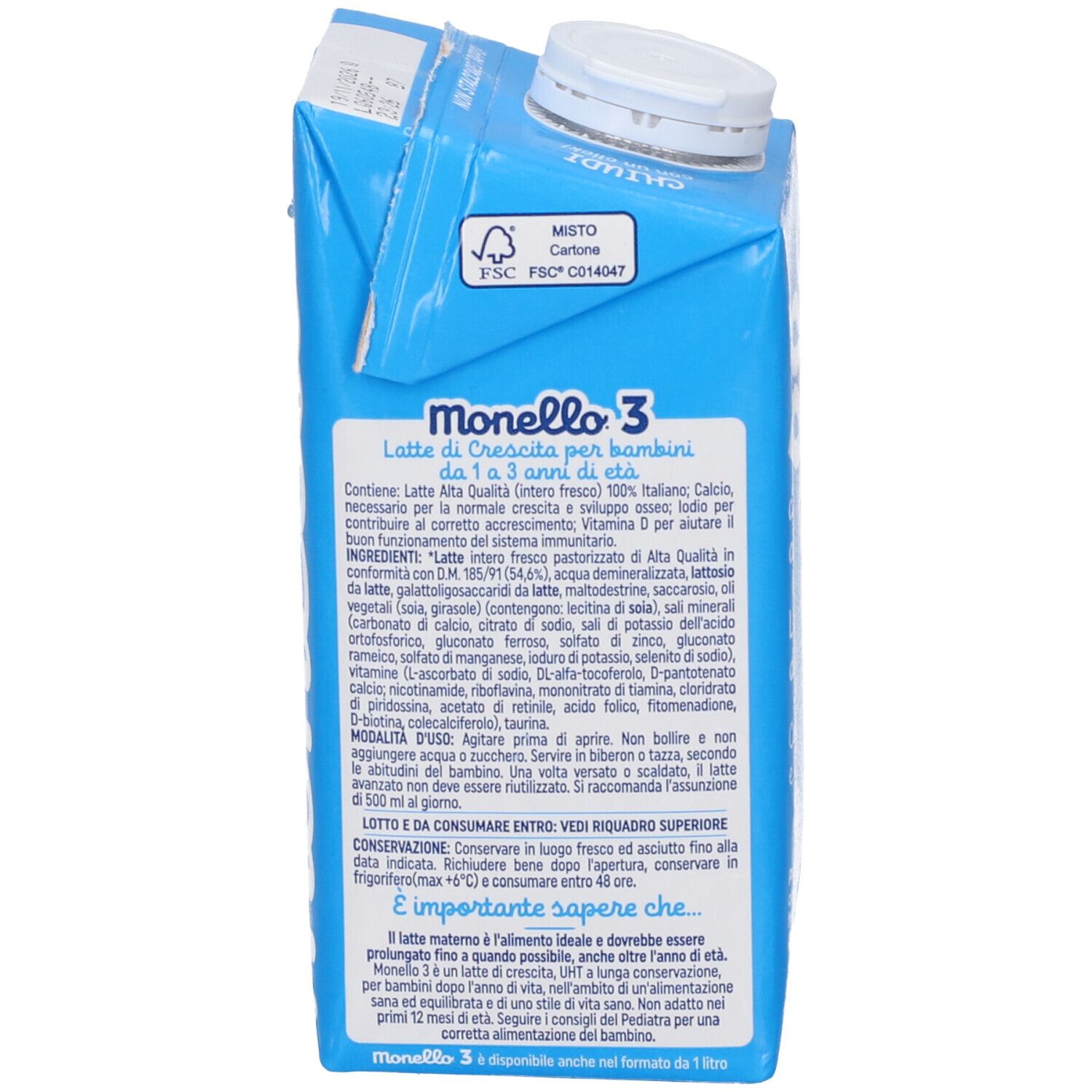 Monello 3 Latte di Crescita per bambini da 1 a 3 anni, confezione da 1 litro.
