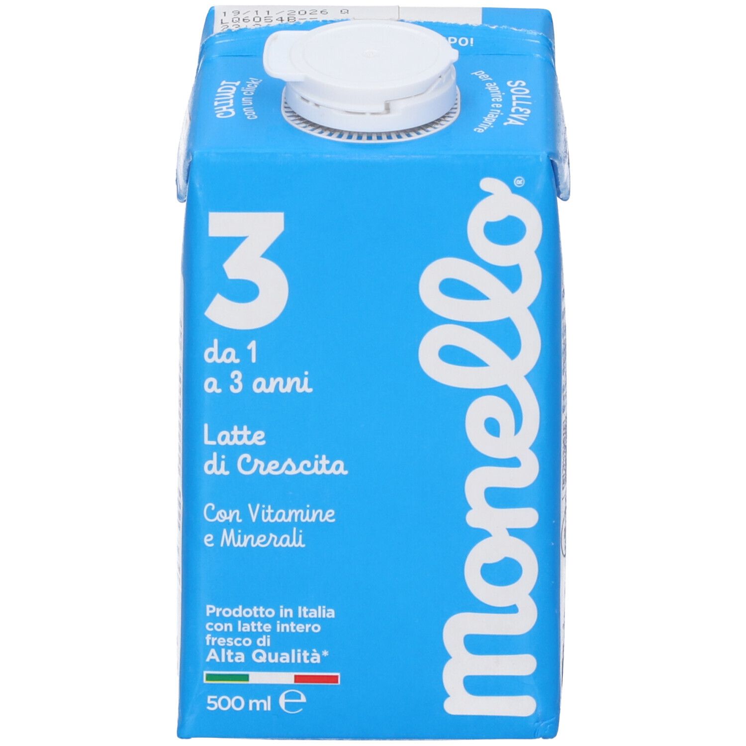 Monello 3 Latte di crescita per 1-3 anni, cartone da 500 ml con vitamine e minerali.
