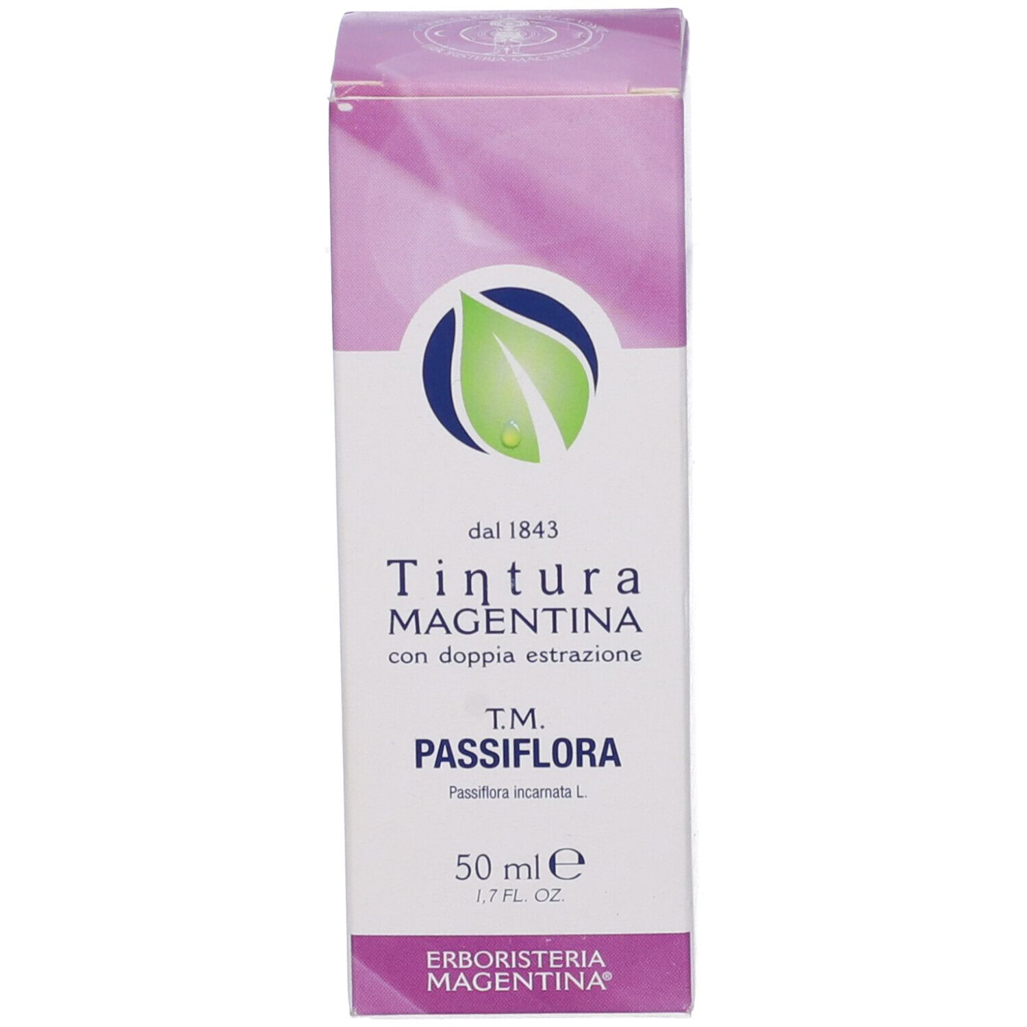 Confezione con logo e nome del prodotto. Design rosa e bianco. Testo sulla confezione.