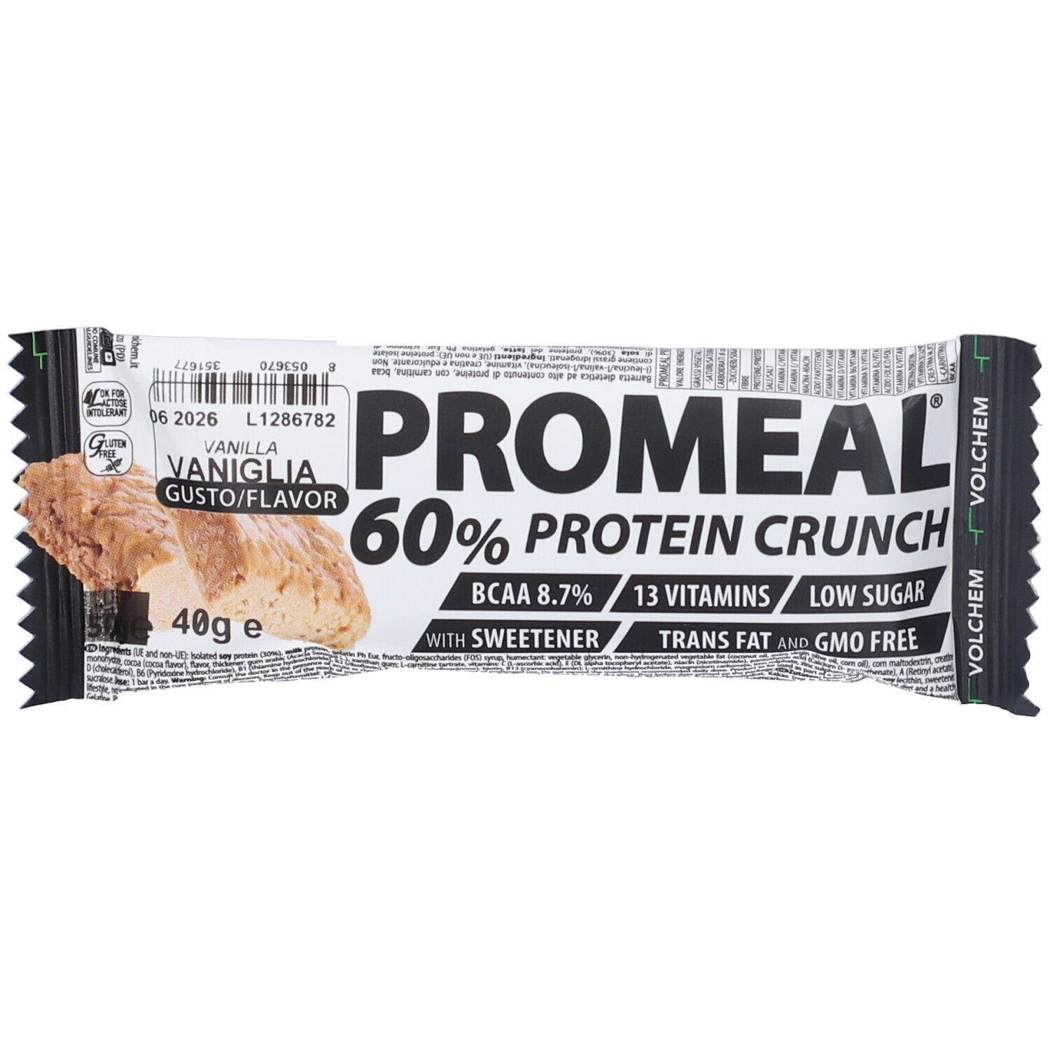 VOLCHEM Promeal Protein 60 Barretta Proteica 60% Non Ricoperta Di Cioccolato Gusto Vaniglia