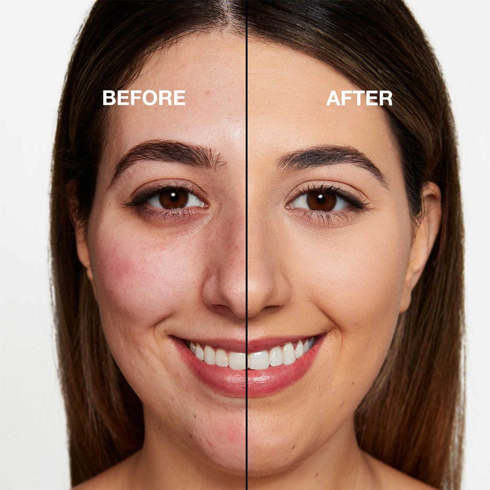 Confronto prima e dopo del trucco viso.