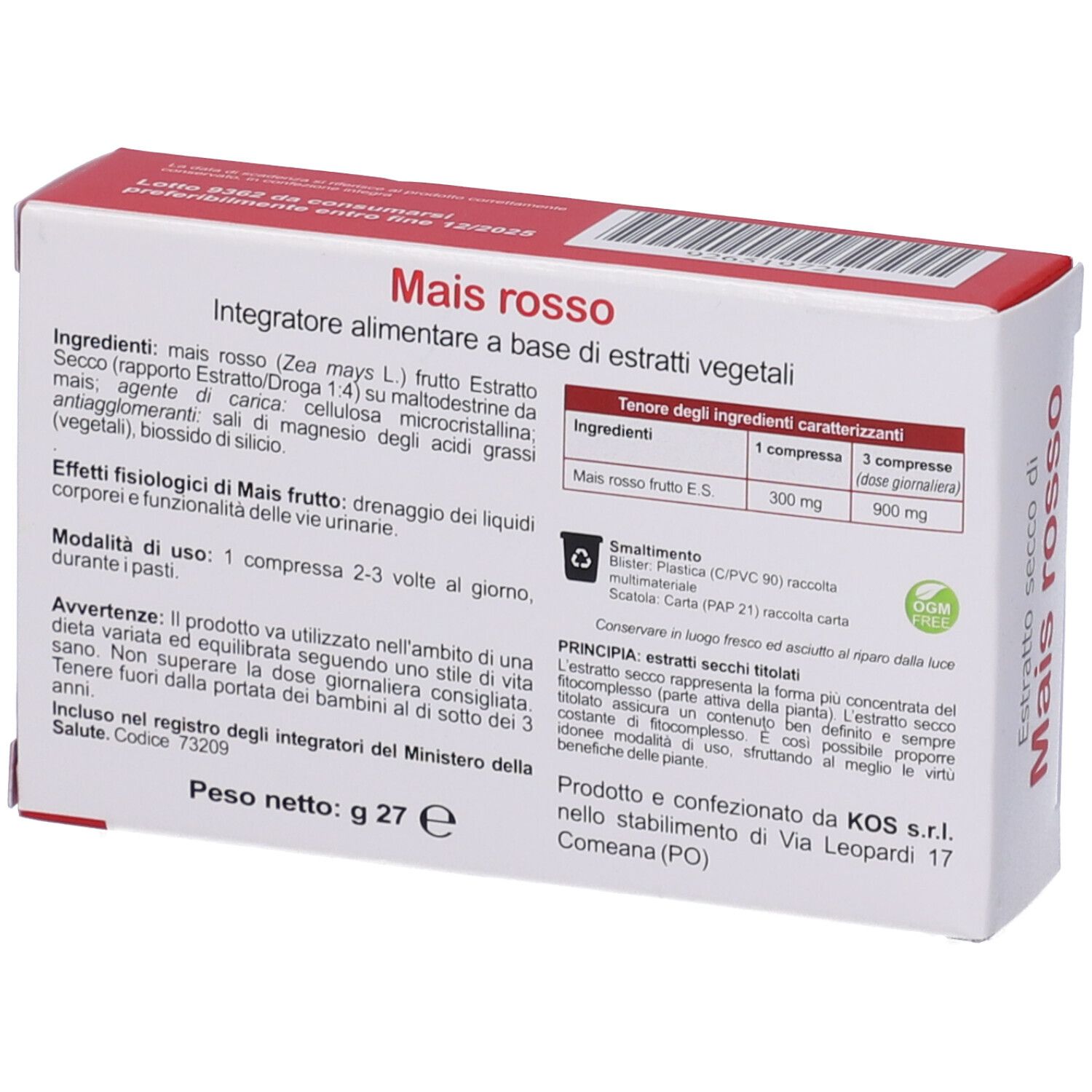 KOS Mais Rosso Estratto Secco Compresse