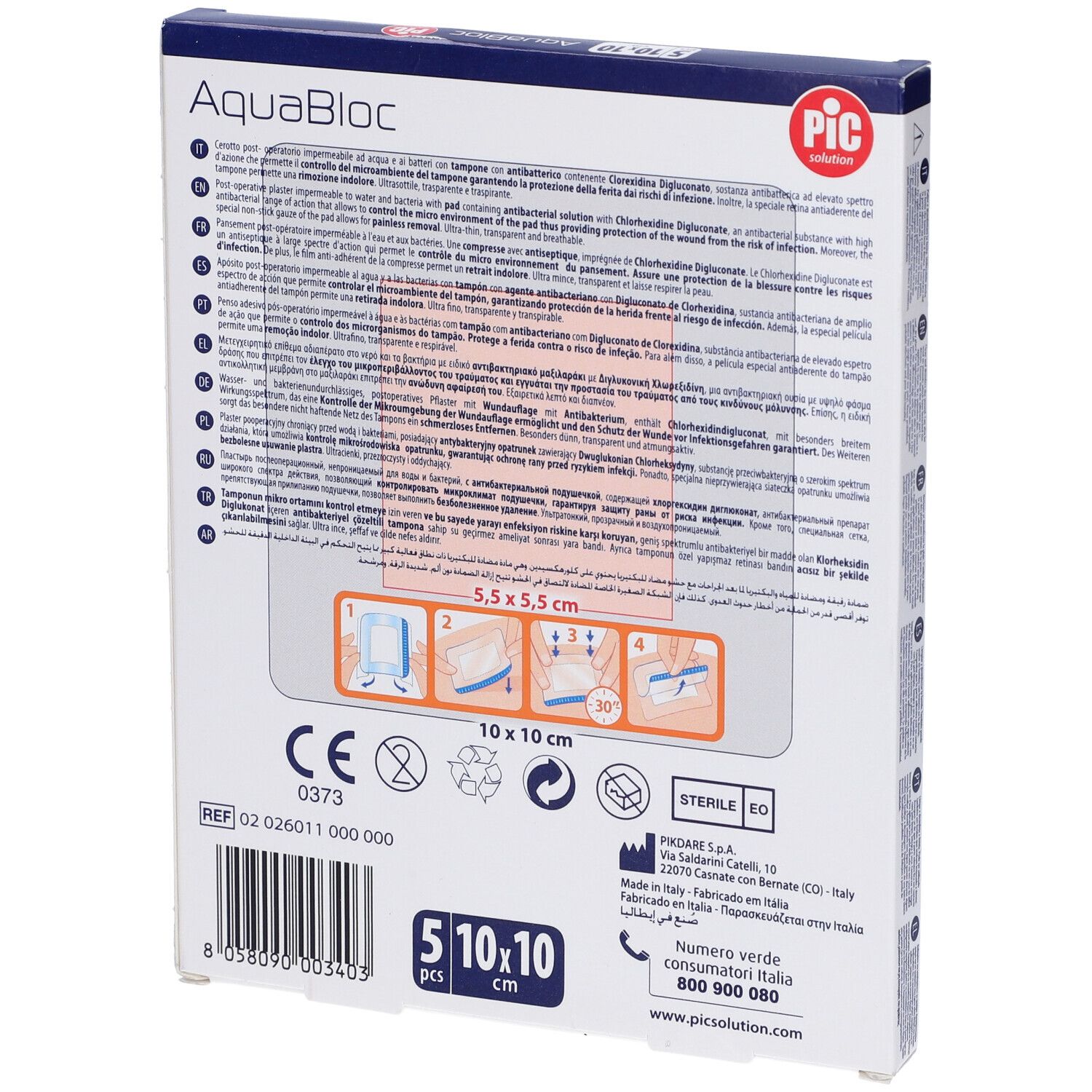 Cerotto Pic Aquabloc 10X10Cm Antibatterico 5 Pezzi