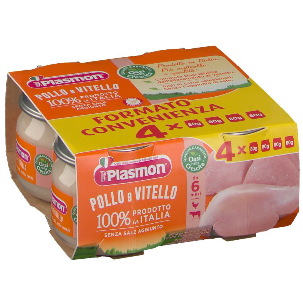 Plasmon Omogeneizzato Pollo e Vitello per Bambini 4 x 80 g