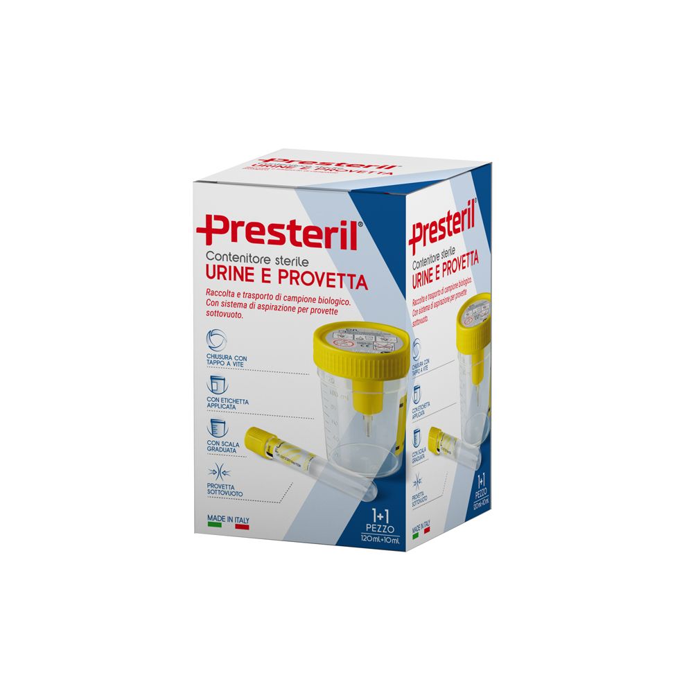 PRESTERIL Contenitore analisi urina con provetta integrata + provetta sottovuoto