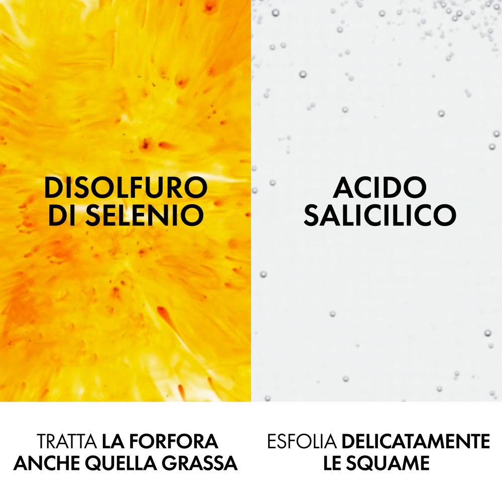 Descrizione italiana: Disolfuro di selenio e acido salicilico per il cuoio capelluto.