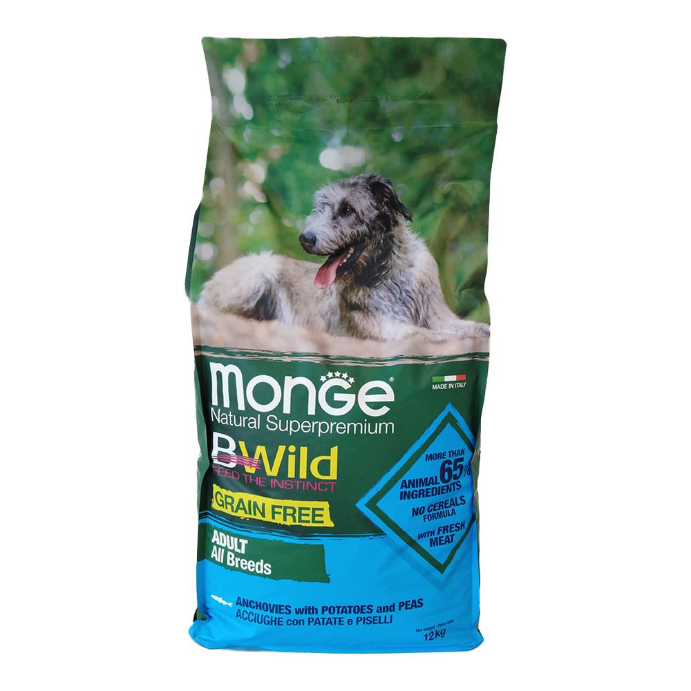 Monge Grain Free Natural Superpremium Secco Cane All Breeds Acciughe Patate Piselli 12 Kg