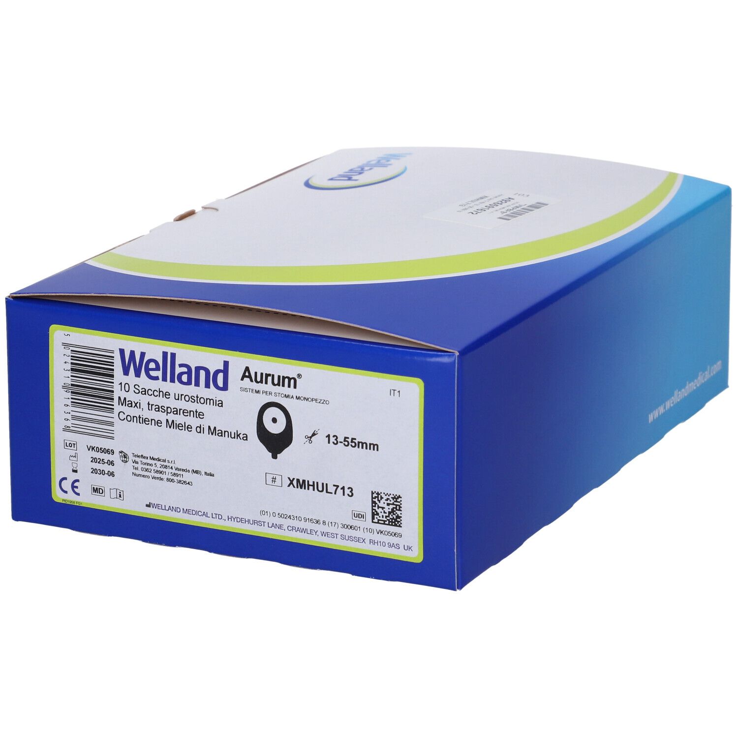 Confezione Welland blu e bianca con informazioni sul prodotto. Aurum Uro Tr Rit 13-55mm.