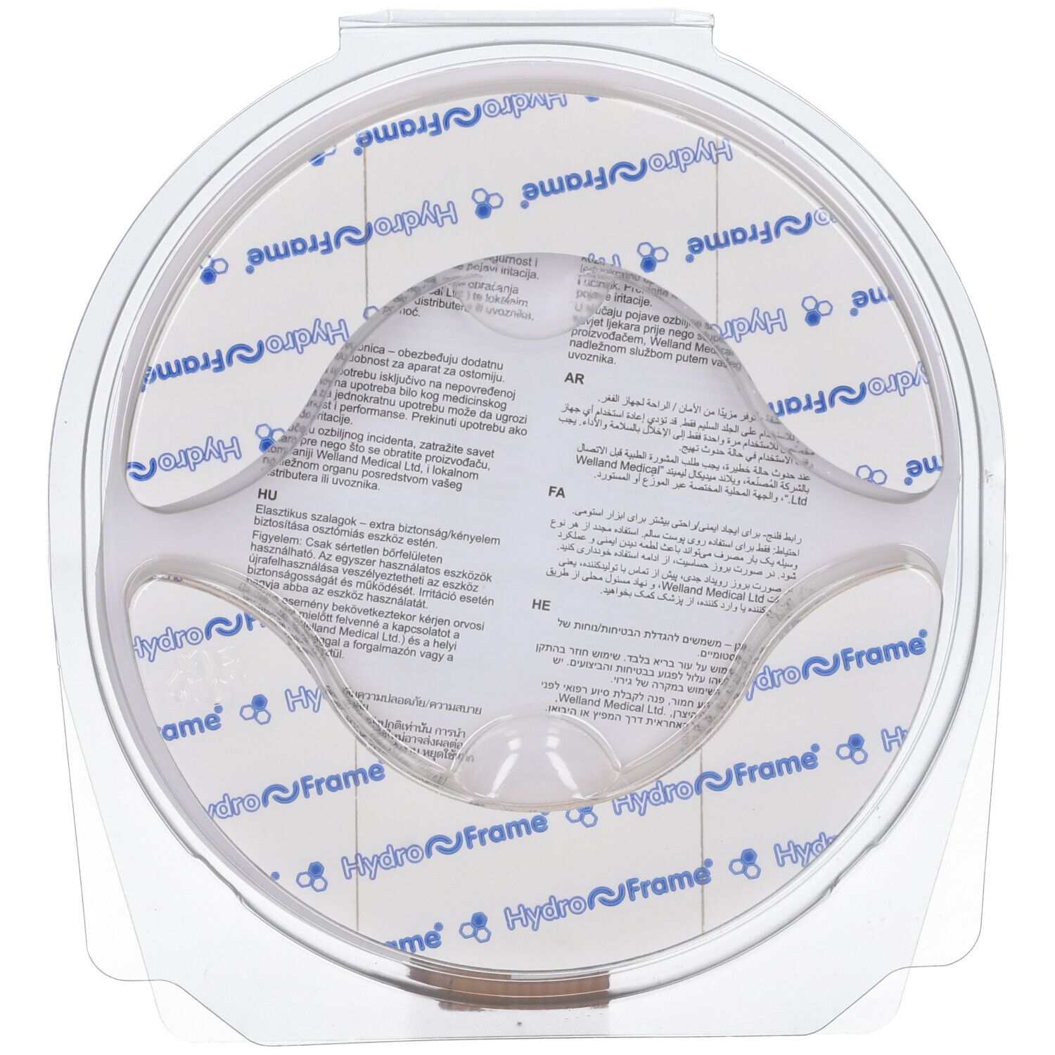 Confezione trasparente con stampa Hydroframe. Contiene elementi rotondi e trasparenti. Testo multilingue.