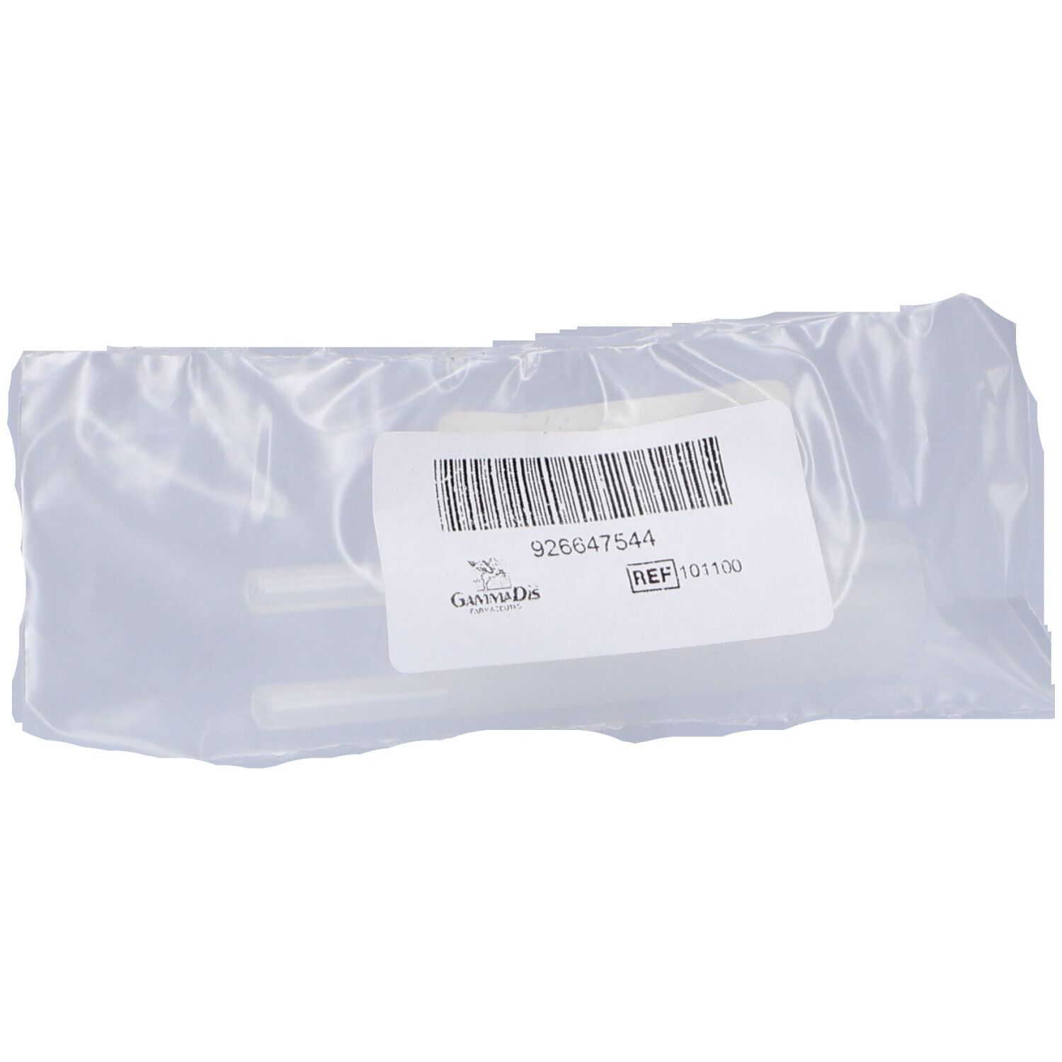 Applicatore nasale in confezione di plastica. Etichetta con testo e codice a barre. Logo Gammadis.