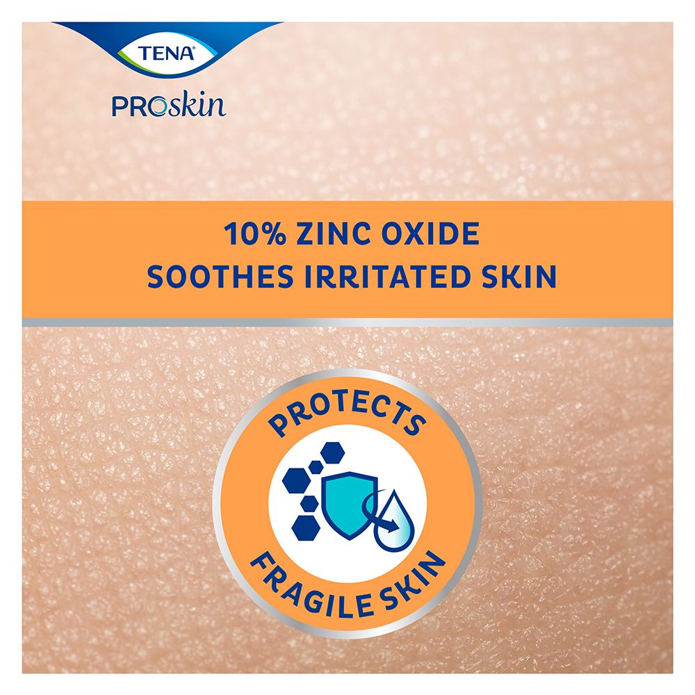 Testo sulla pelle: il 10% di ossido di zinco lenisce la pelle irritata. Protegge la pelle fragile. Illustrazione di uno scudo.