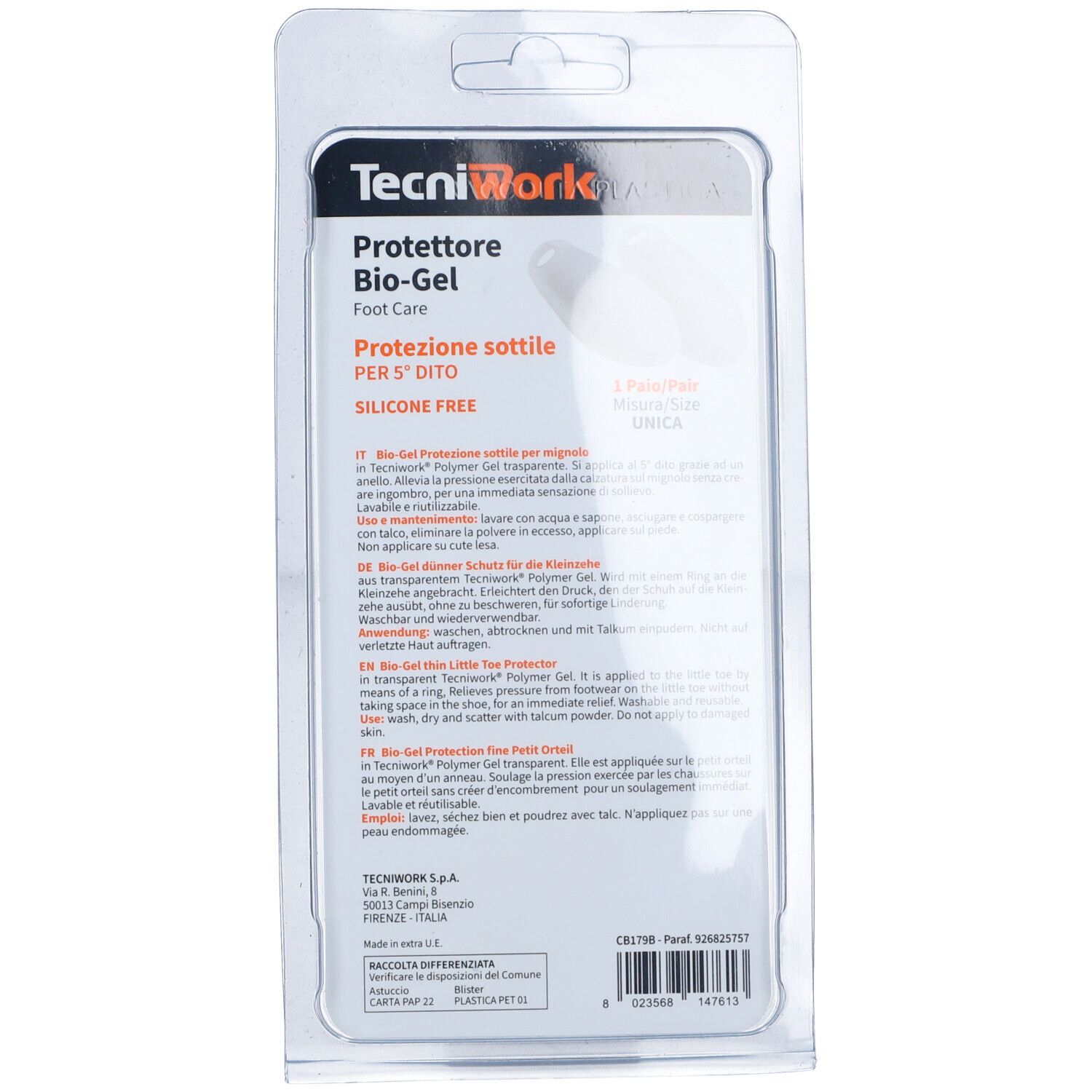 Tecniwork Biogel Protezione Sottile per Mignolo Misura Unica