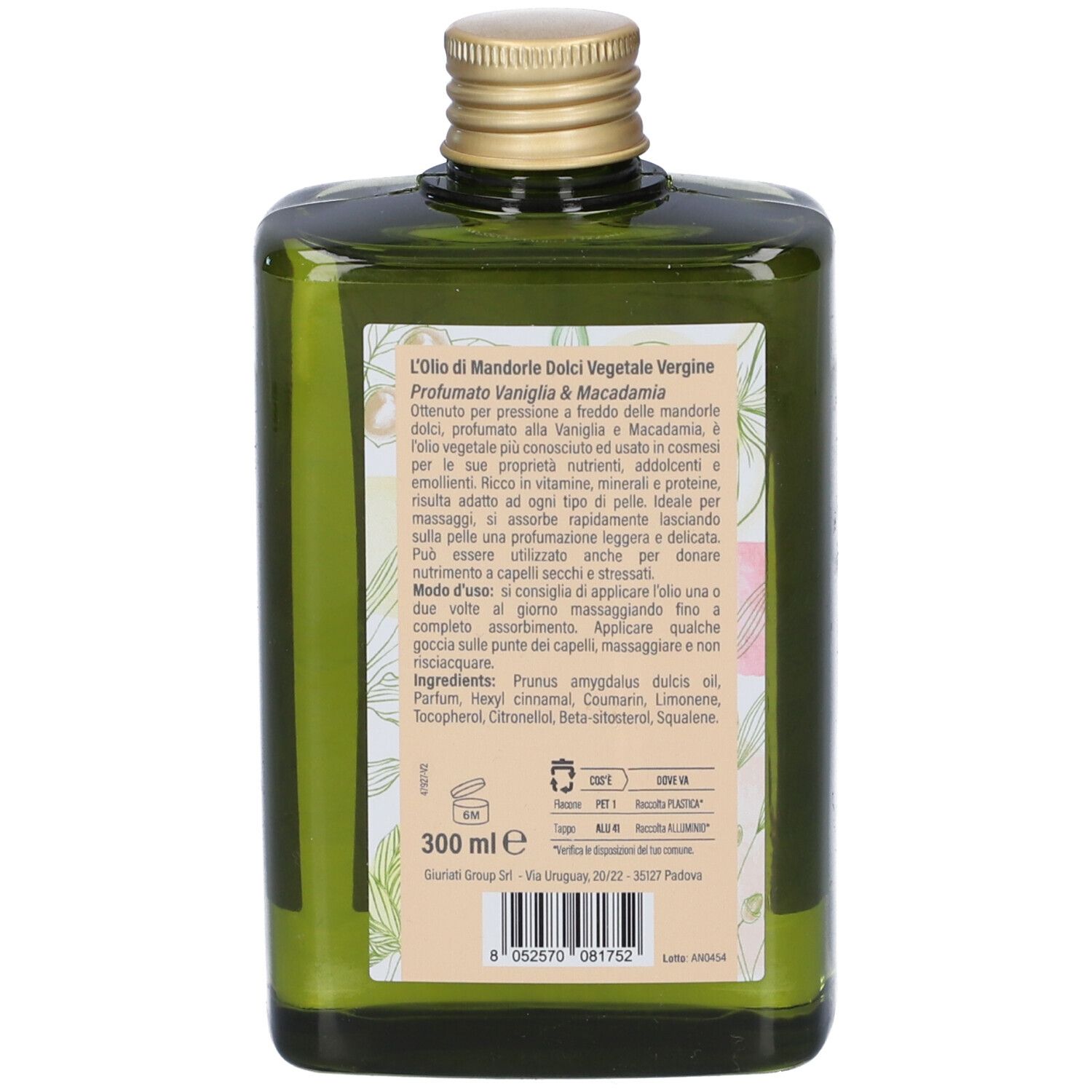 Huilerie L'Olio Di Mandorle Dolci Profumato Vaniglia & Macadamia 300 Ml