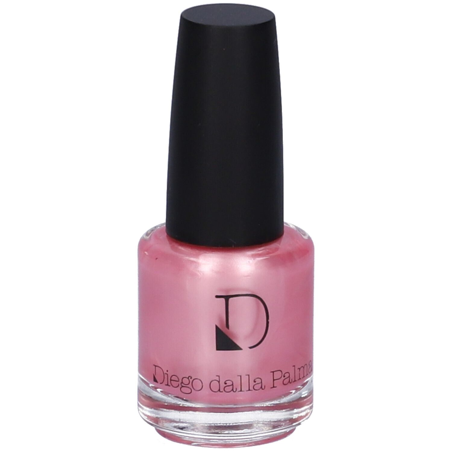Flacone di smalto rosa con tappo nero. Scritta: Diego dalla Palma.