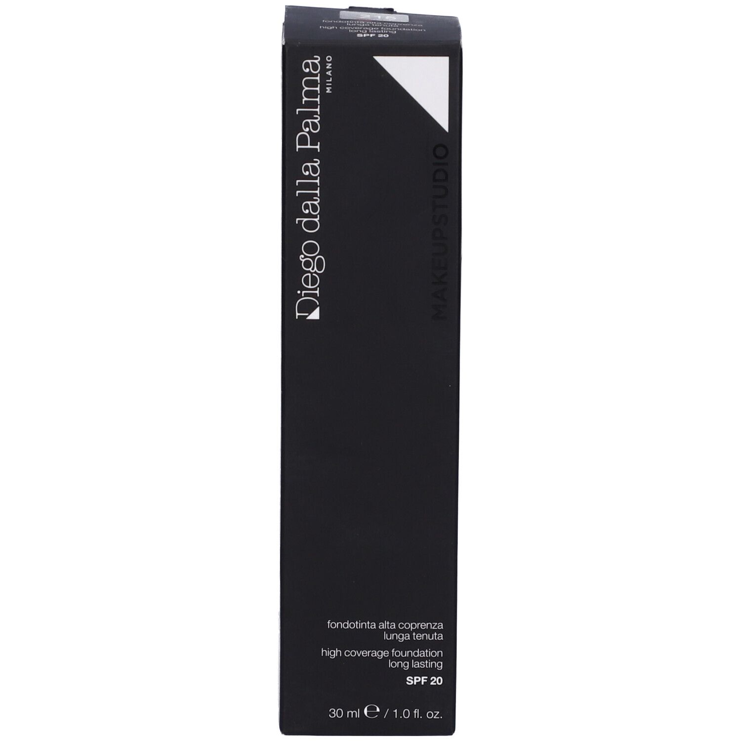 Scatola nera con logo bianco e scritta Diego dalla Palma. Prodotto cosmetico.