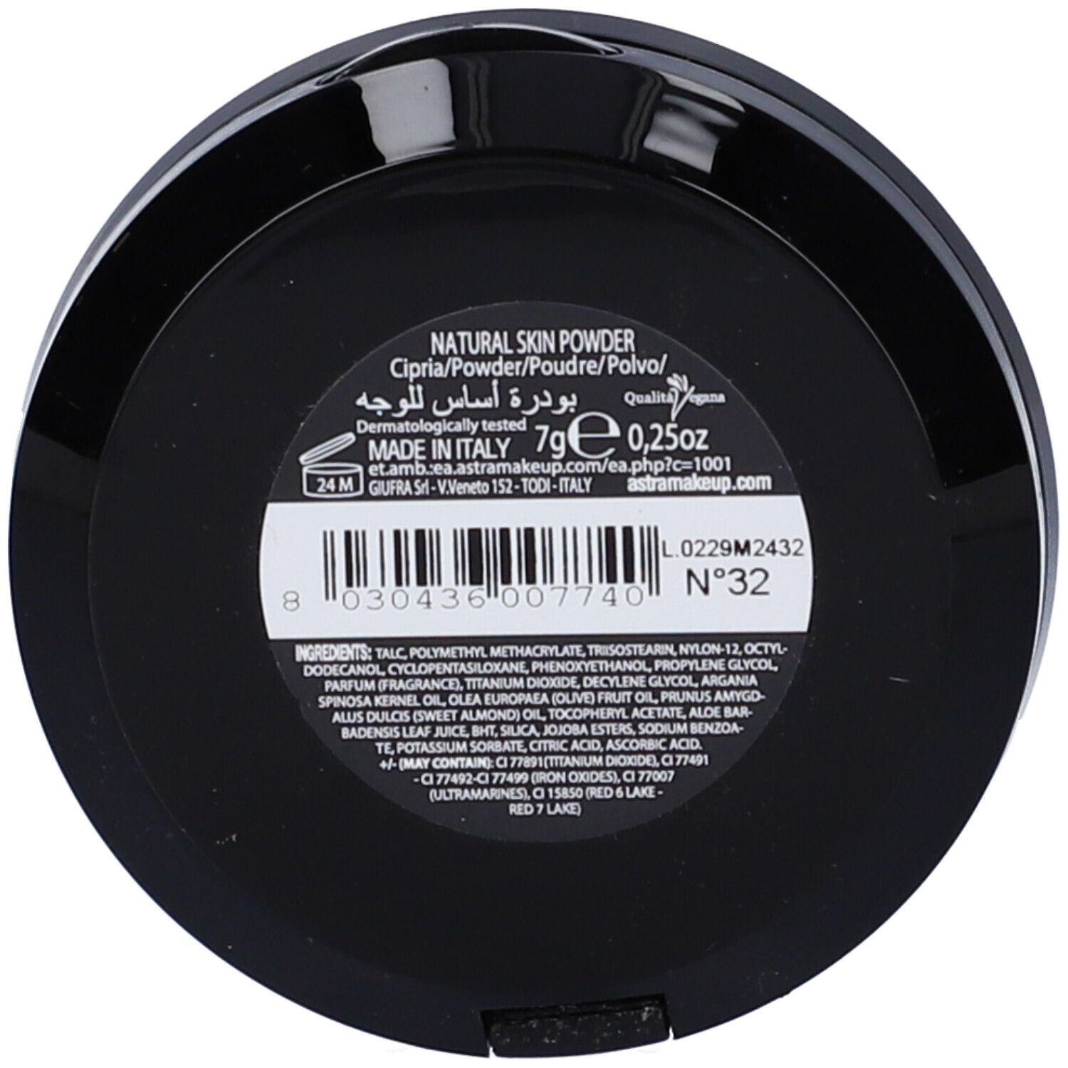 ASTRA Make-UP Natural Skin Powder - Cipria In Polvere Compatta Effetto Seta Tonalità 32