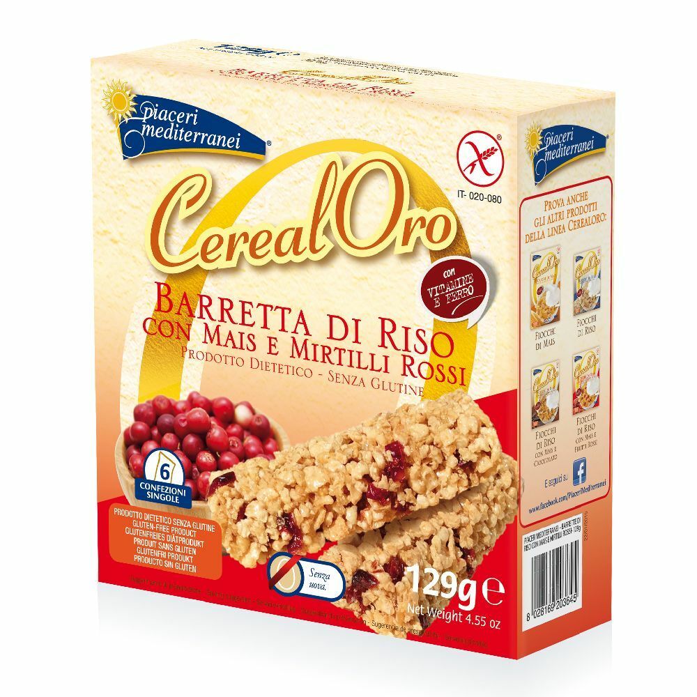 Piaceri Mediterranei® Cereal Oro Barretta di Riso con Mais e Mirtilli Rossi